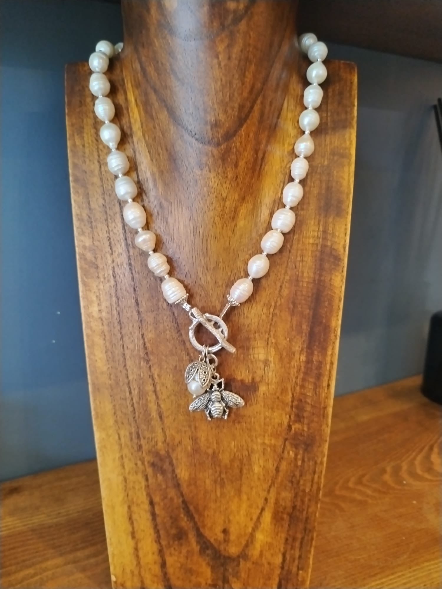 Freshwater Pearl Necklace With Silver Bee Charm