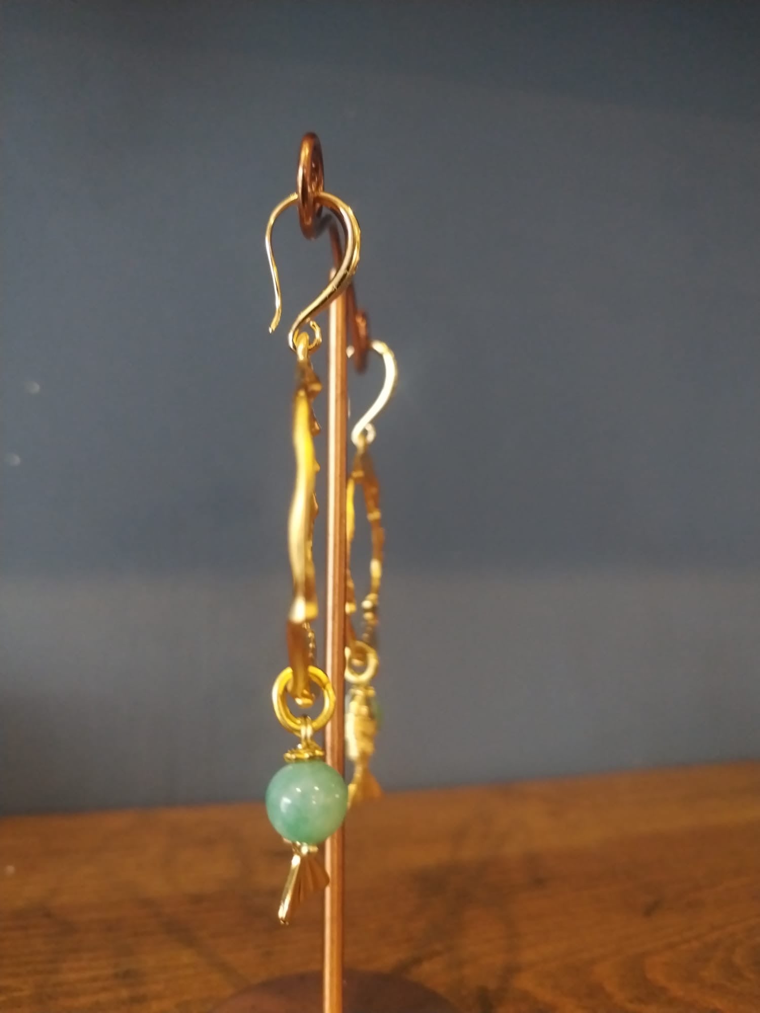 Signature Irregular Gold Hoops – With Africa Opal Beads