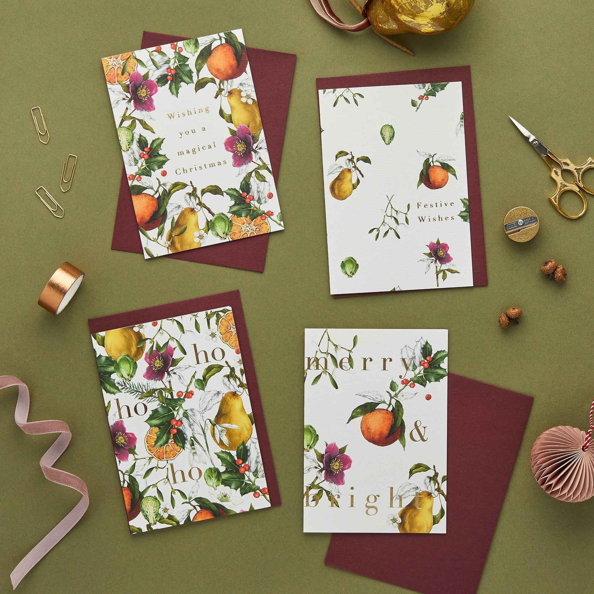 Winter Decadence Box of 8 Luxury Botanical Christmas Cards by Catherine Lewis