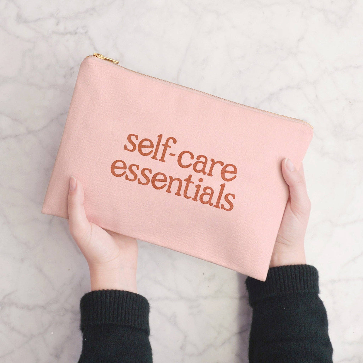 Self-Care Essentials Blush Pink Canvas Pouch