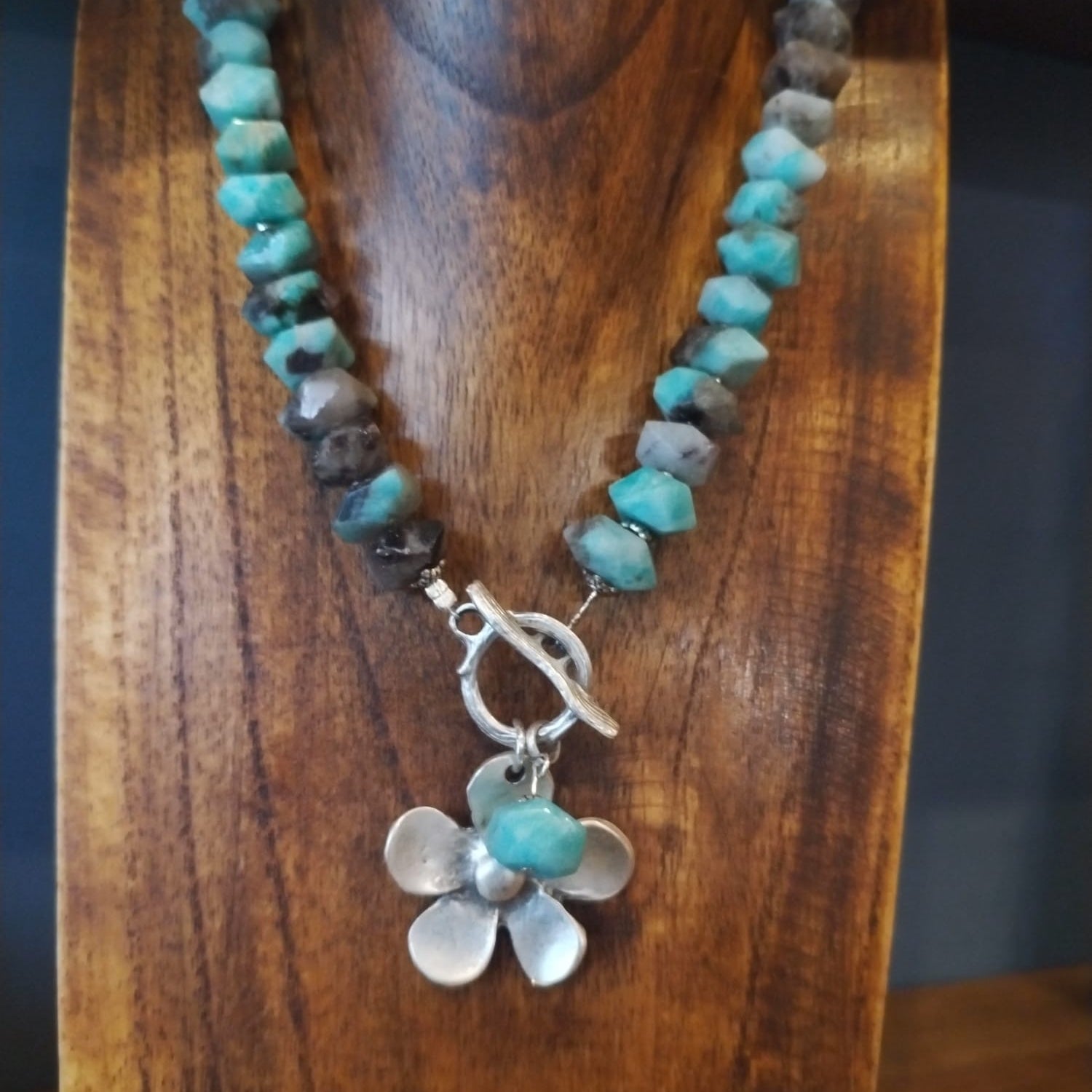 Apatite Necklace With Silver Flower Charm