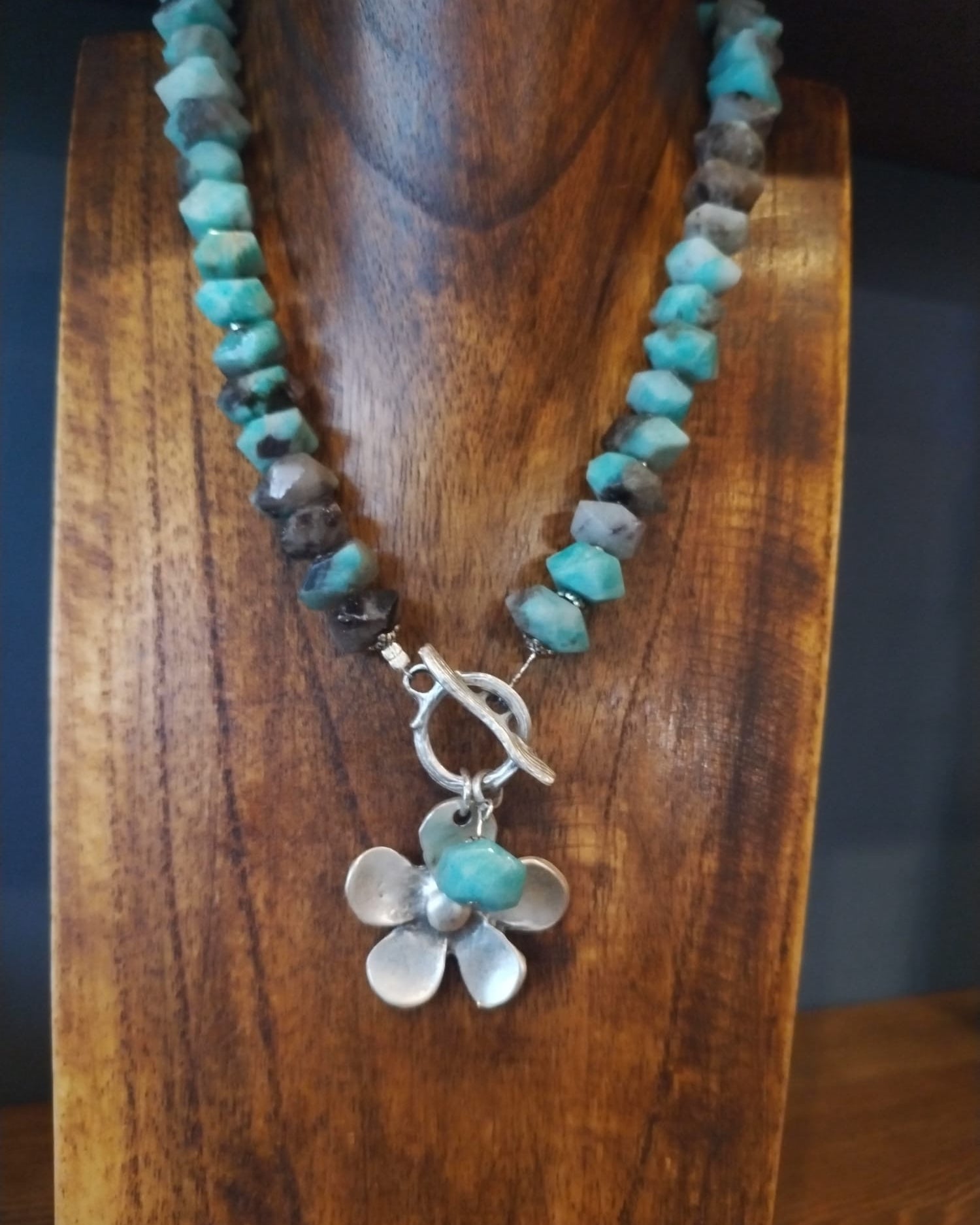 Apatite Necklace With Silver Flower Charm