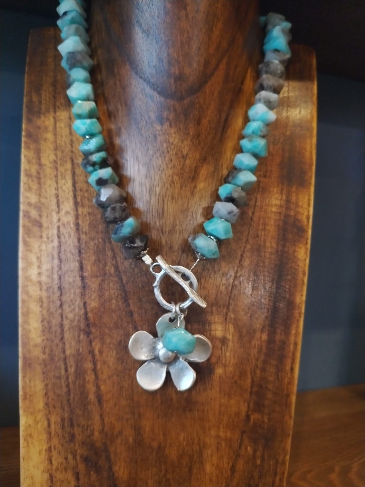 Apatite Necklace With Silver Flower Charm