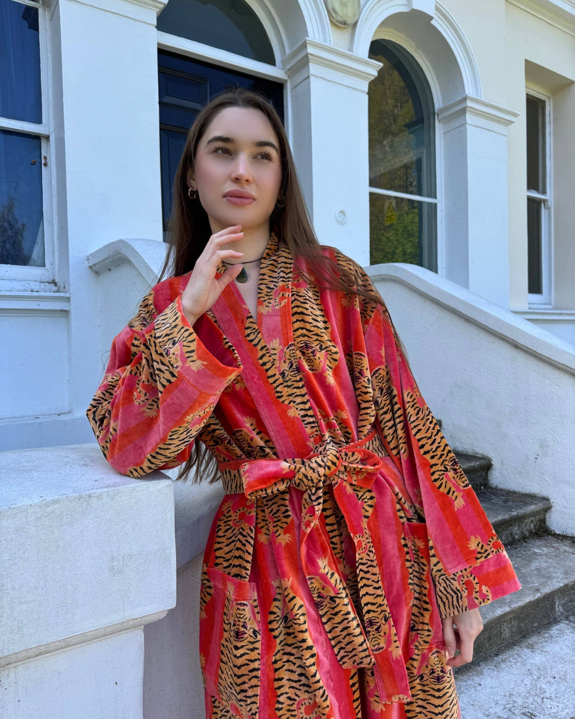 Luxury Velvet Robe - Orange Hue Cheetah