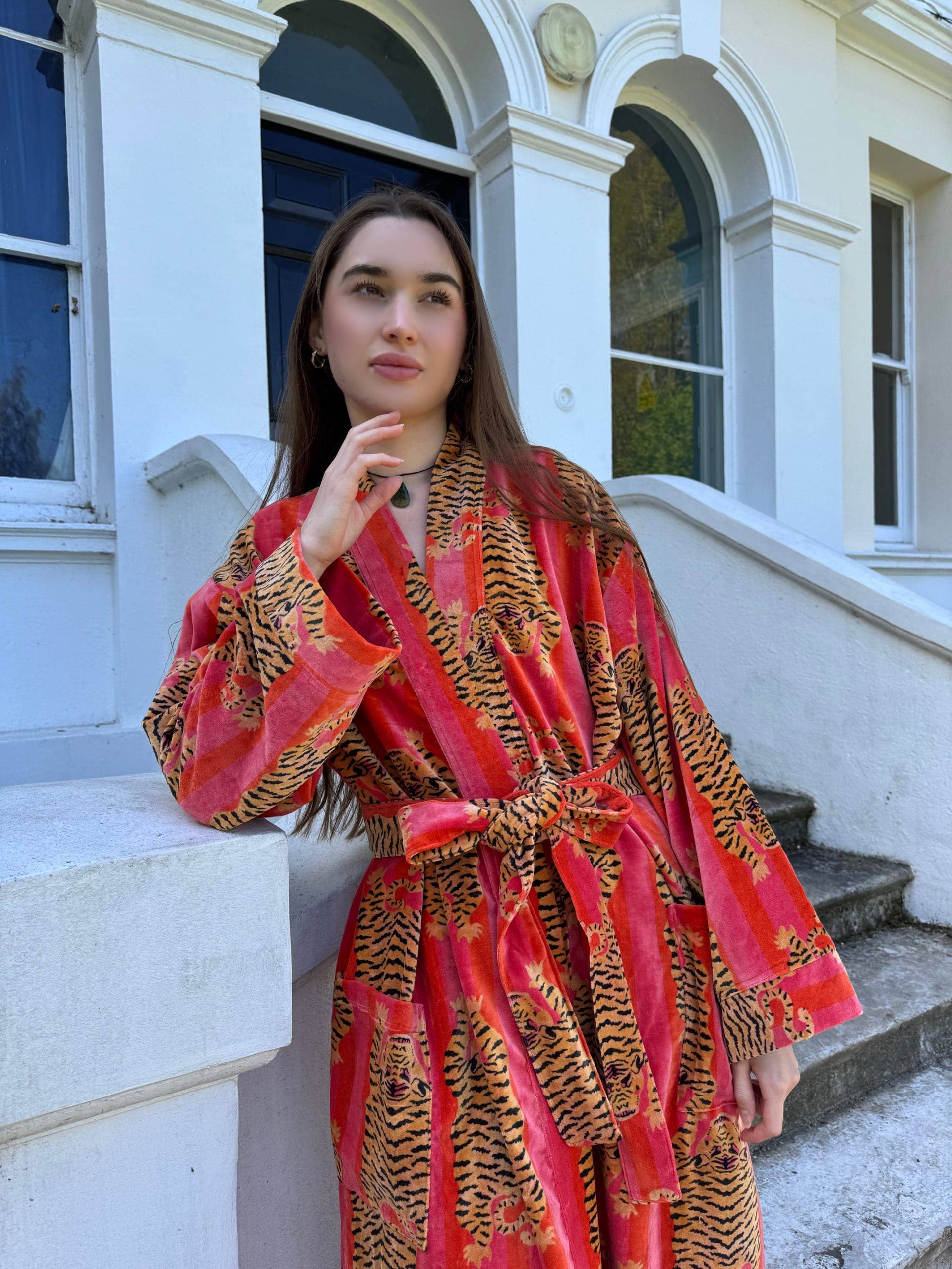 Luxury Velvet Robe - Orange Hue Cheetah