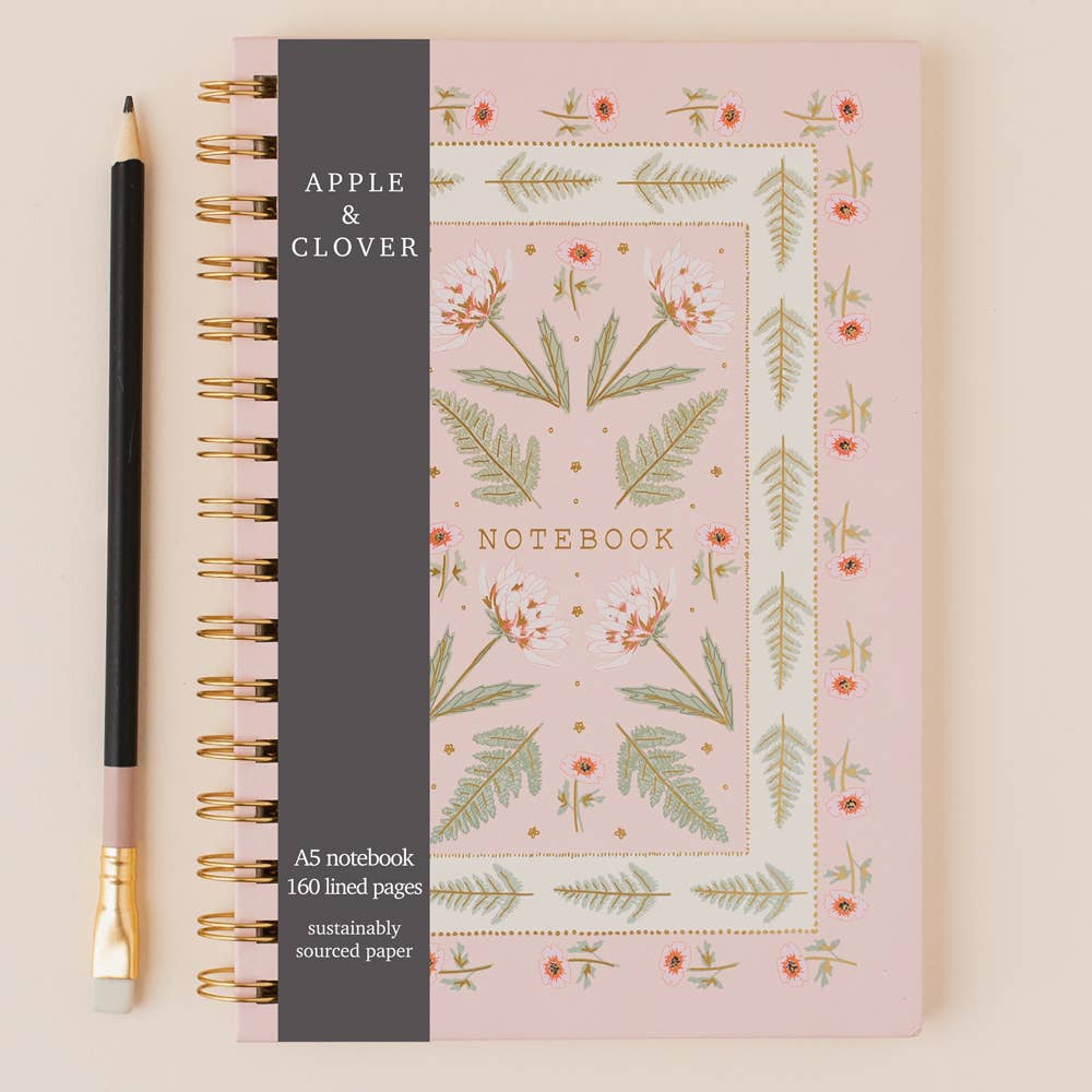 A5 Notebook Floral Border Pink Gold Foil