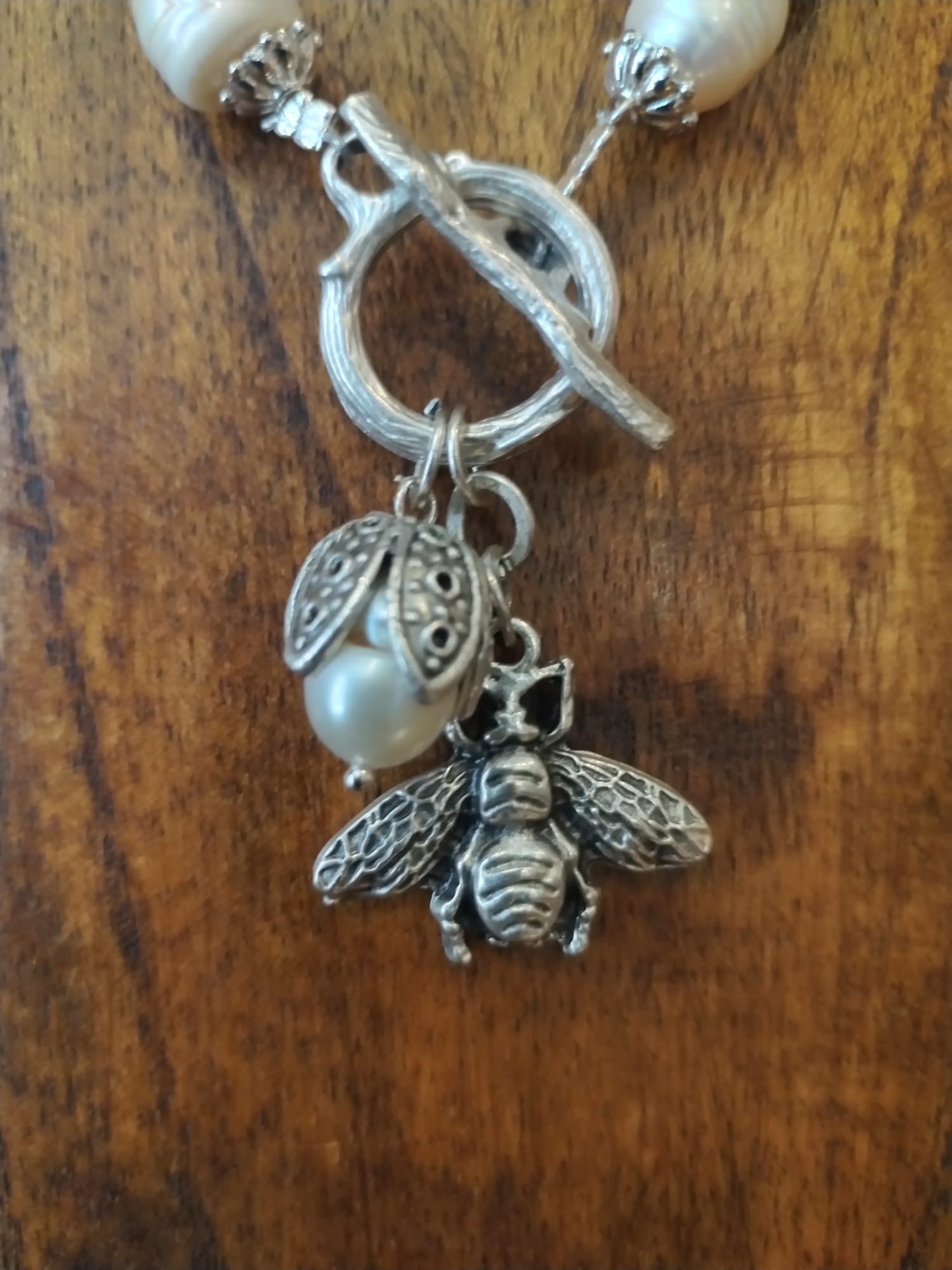 Freshwater Pearl Necklace With Silver Bee Charm