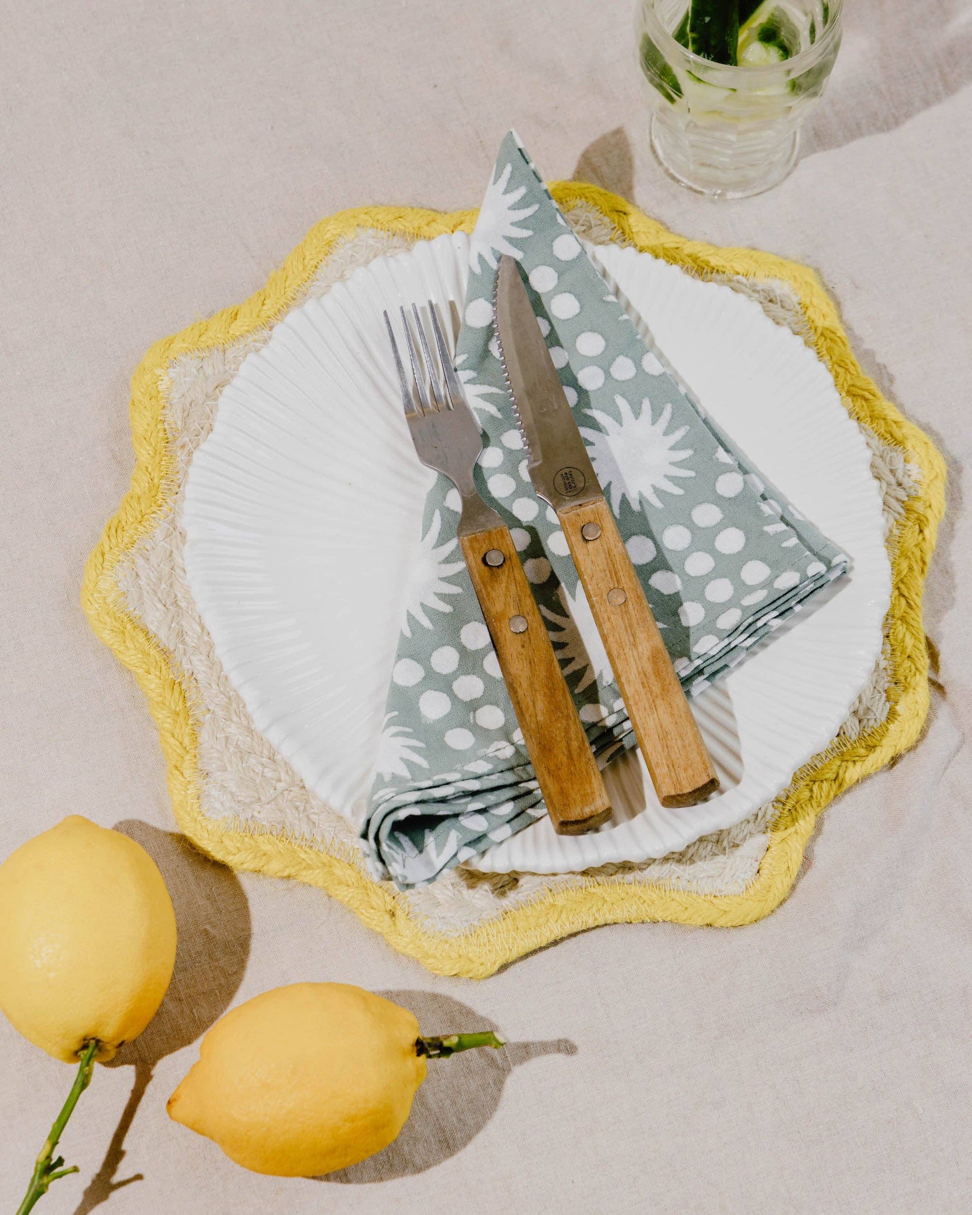 Sunburst Block Print Napkins Set of 4 Ochre Yellow