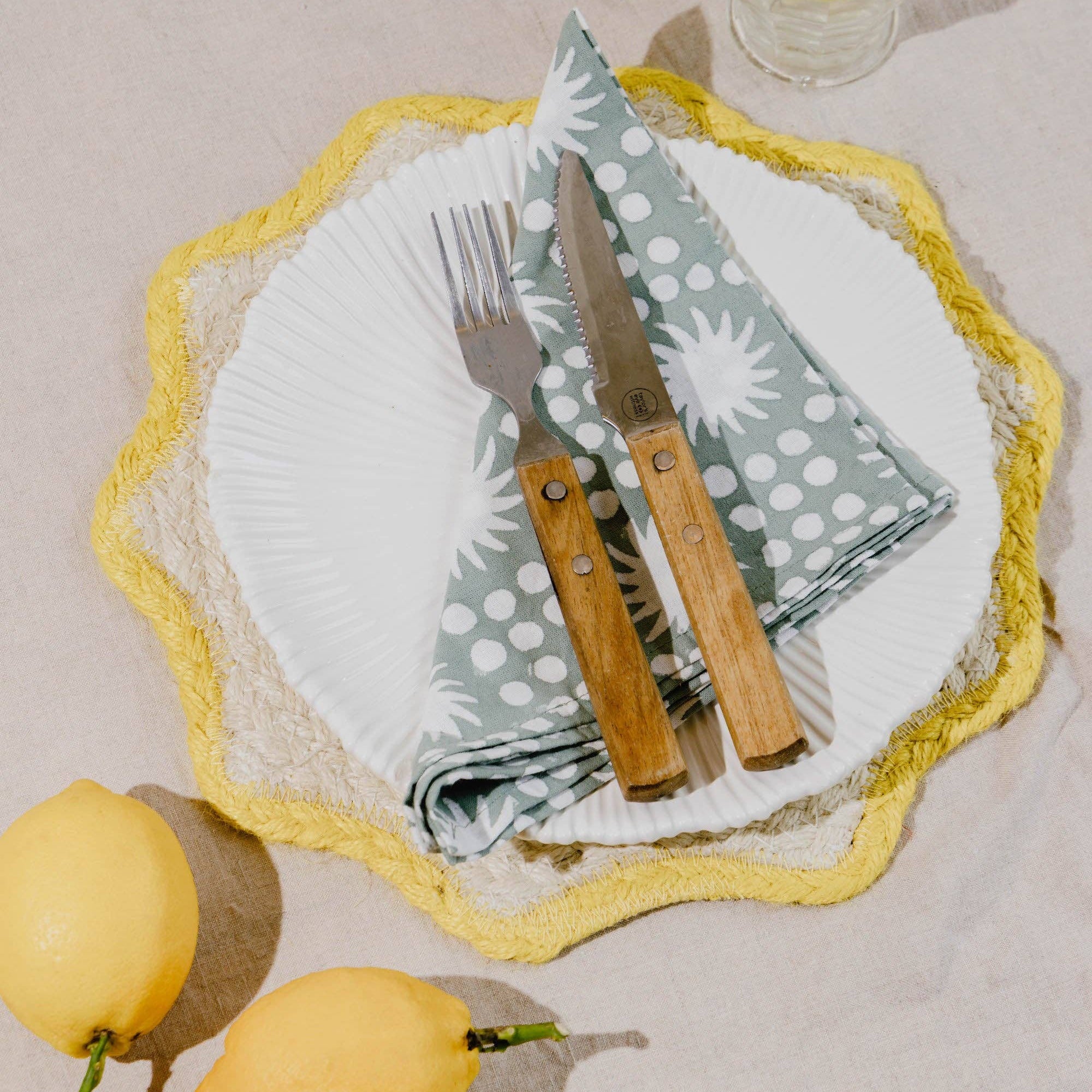 Sunburst Block Print Napkins Set of 4 Deep Duck Egg Blue
