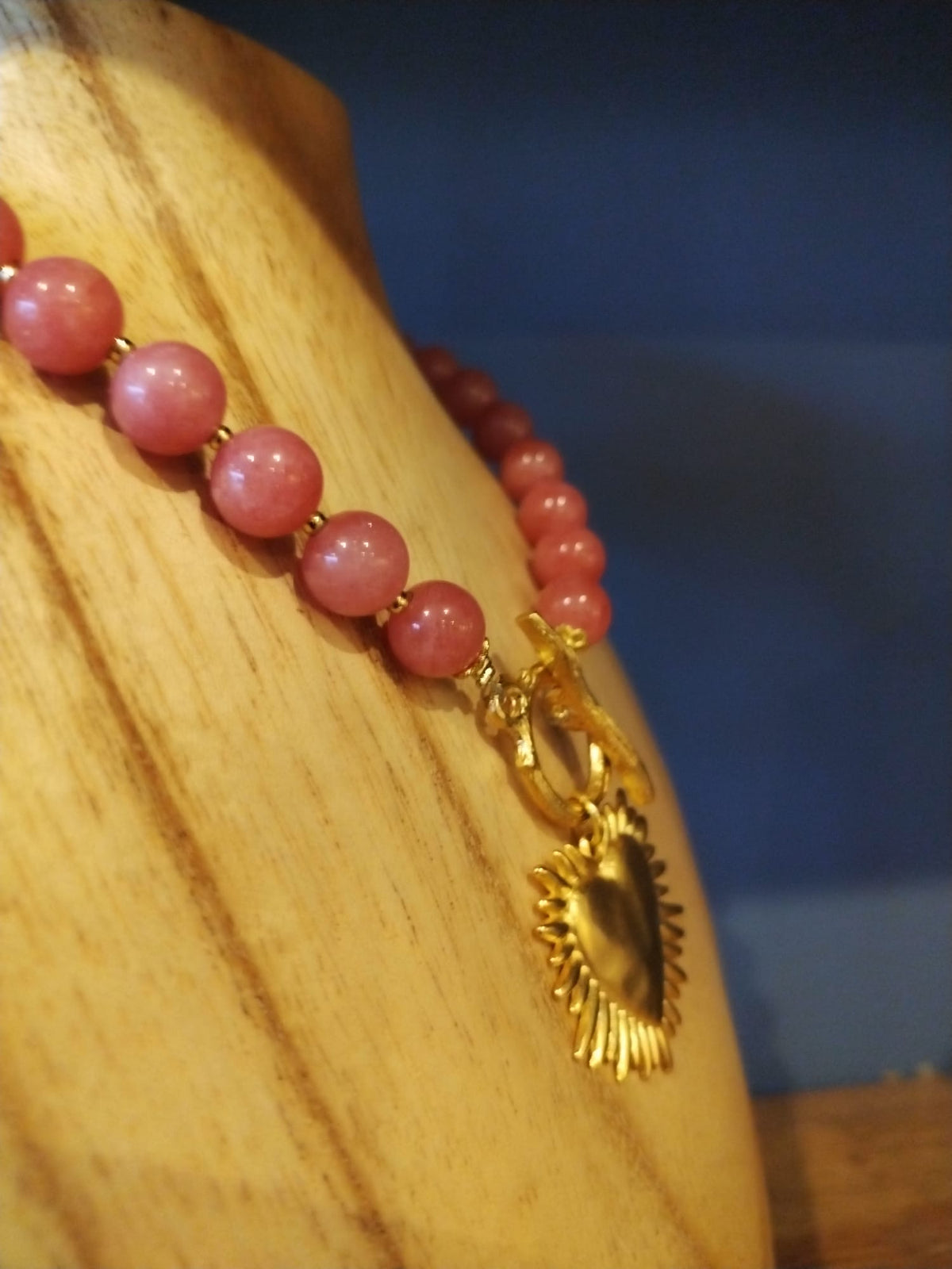 Large Bead Sponge Coral Necklace with Gold Flaming Heart