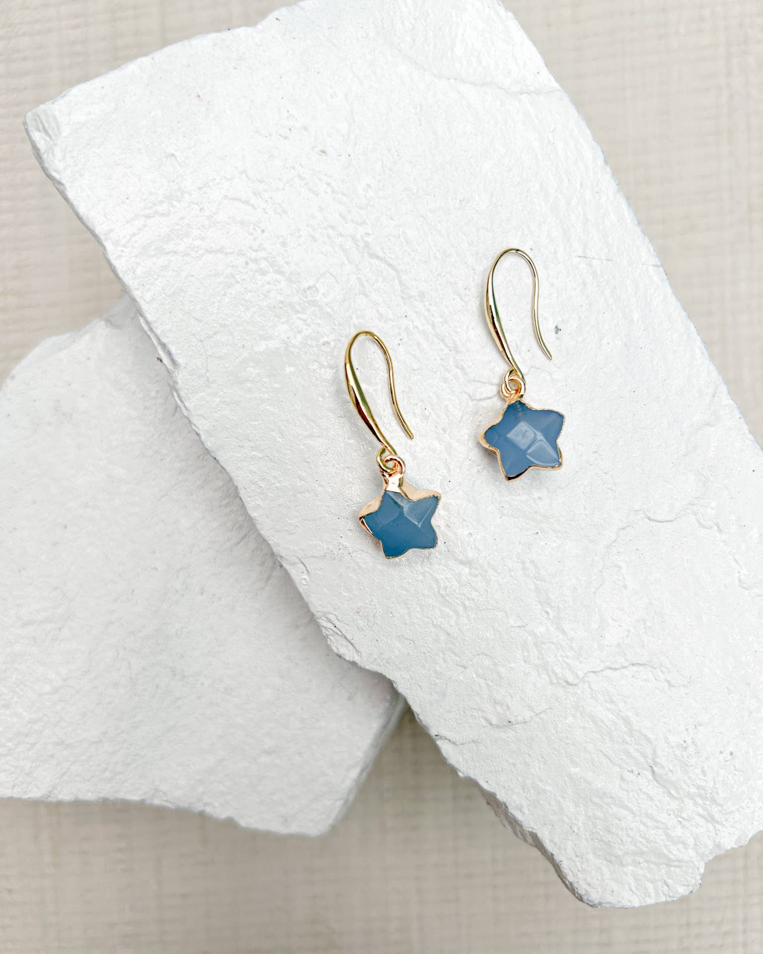 Blue-Grey Agate Star Gold-Plated Earrings