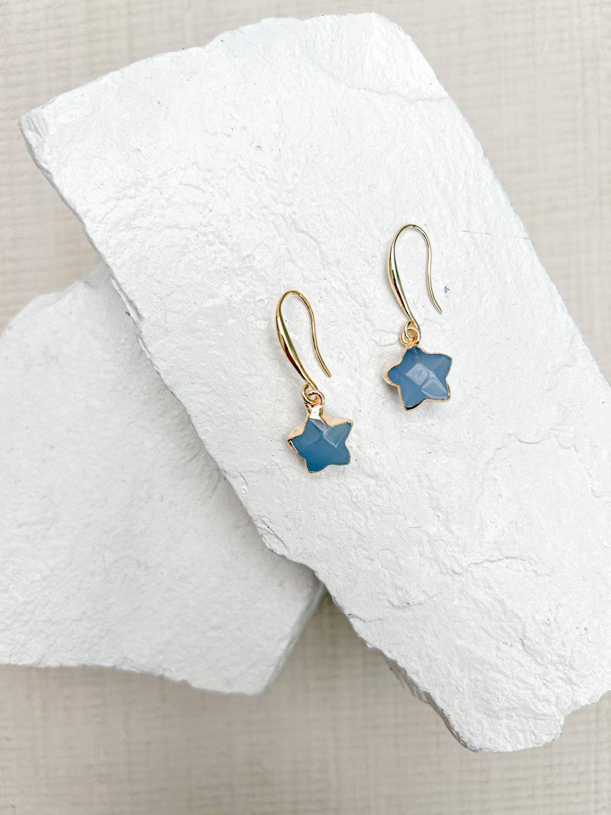 Blue-Grey Agate Star Gold-Plated Earrings