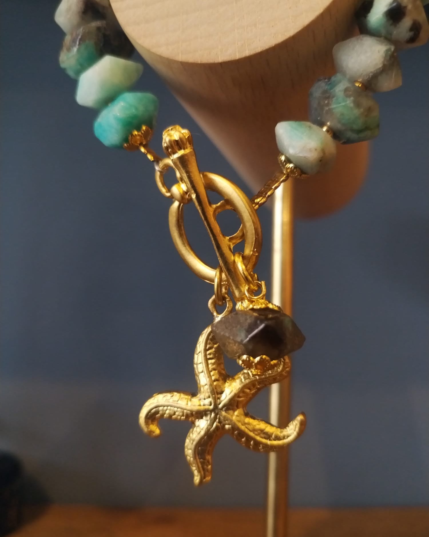 Apatite Bracelet With Gold Starfish Charm Handmade in Bristol