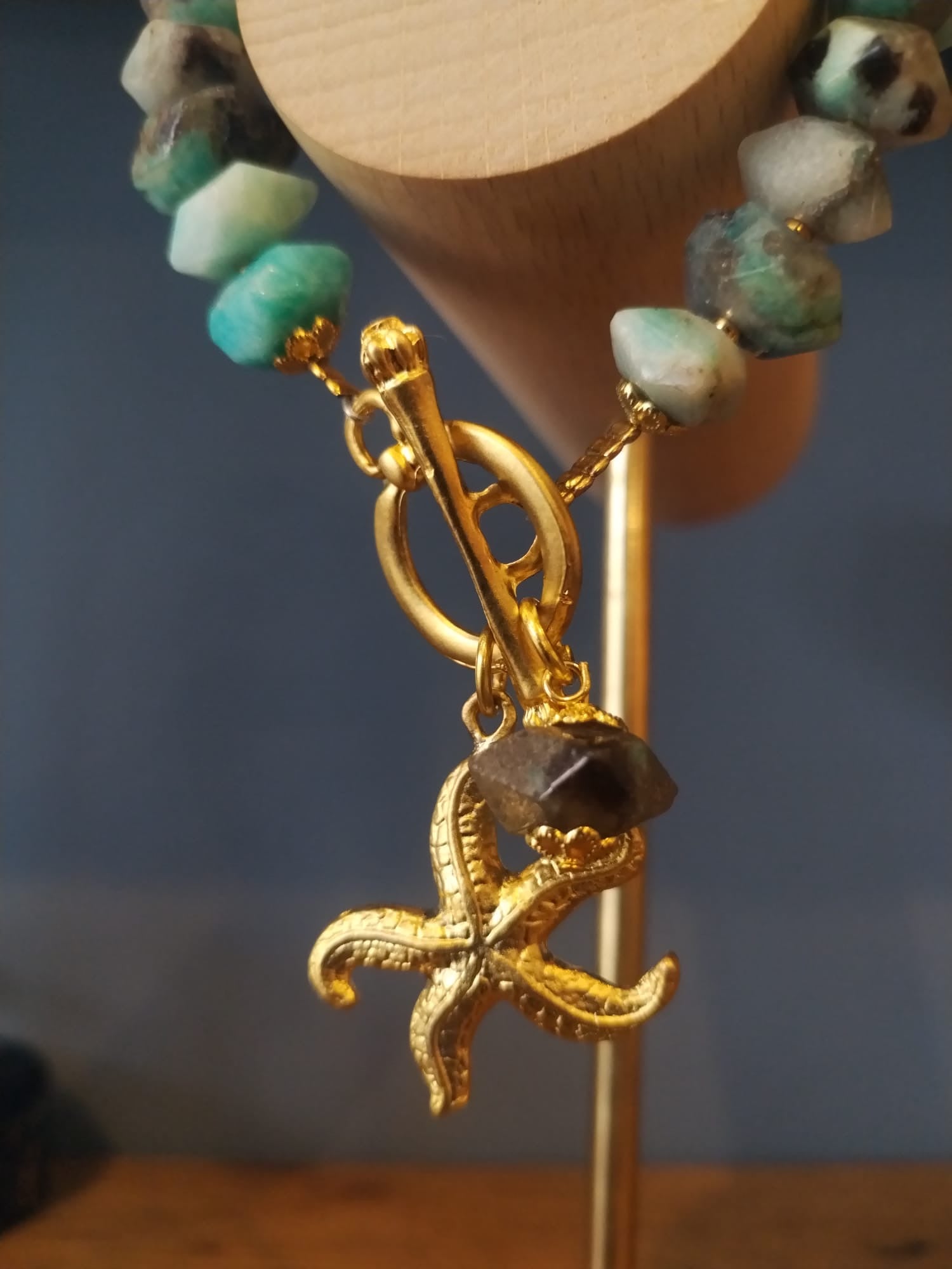 Apatite Bracelet With Gold Starfish Charm Handmade in Bristol