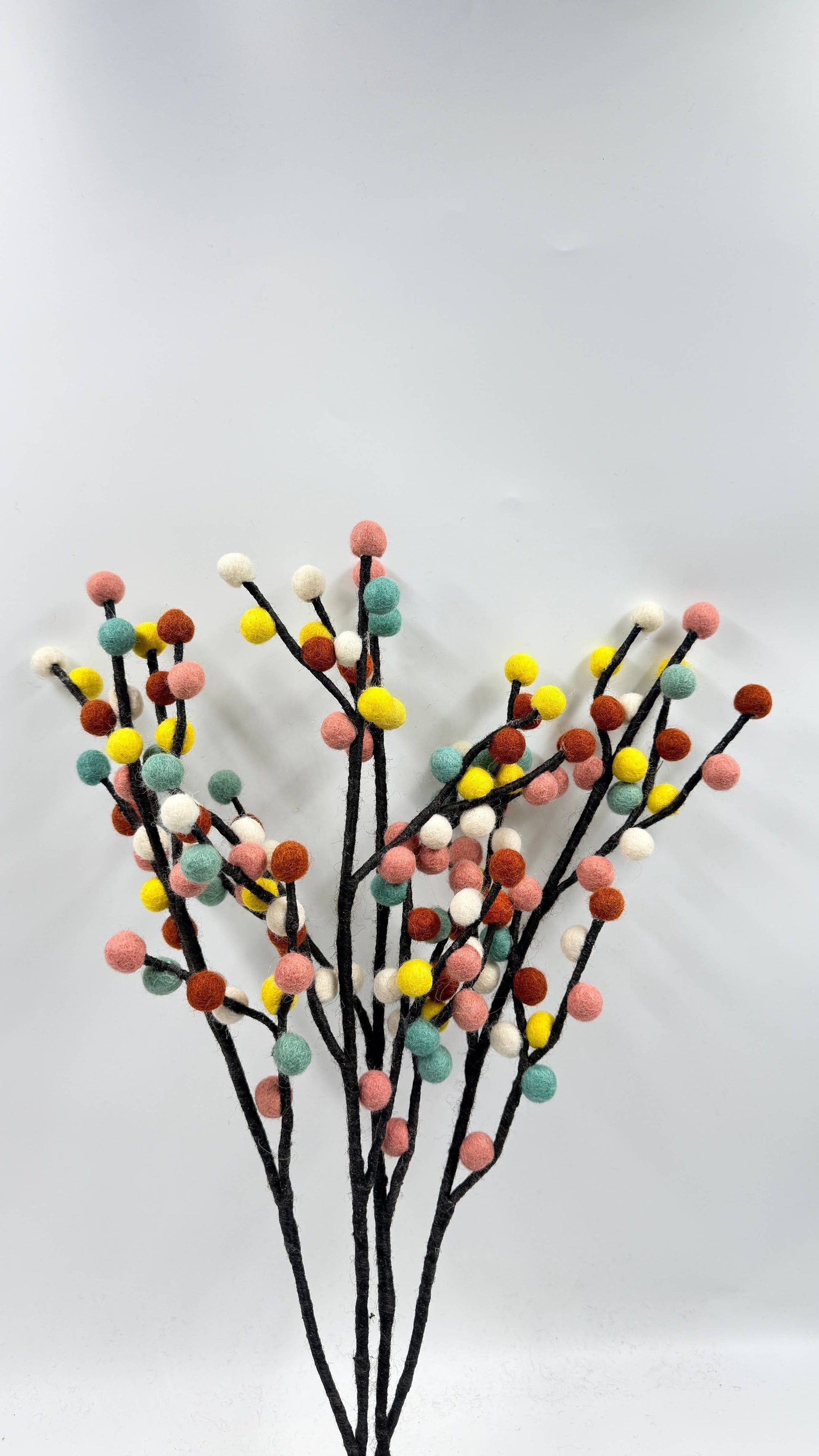 Handmade Felt Pom Pom Flower Branch – Multicolour Ethical Felt Decoration