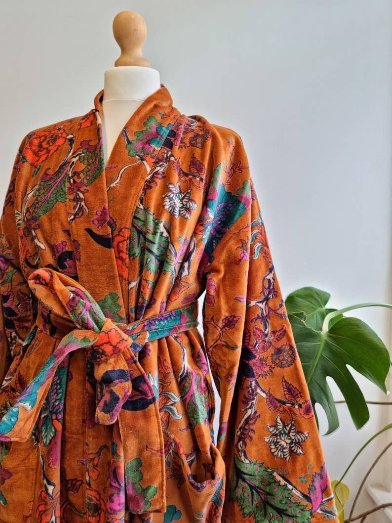 Luxury Velvet  Robe-n Fire Orange Passion