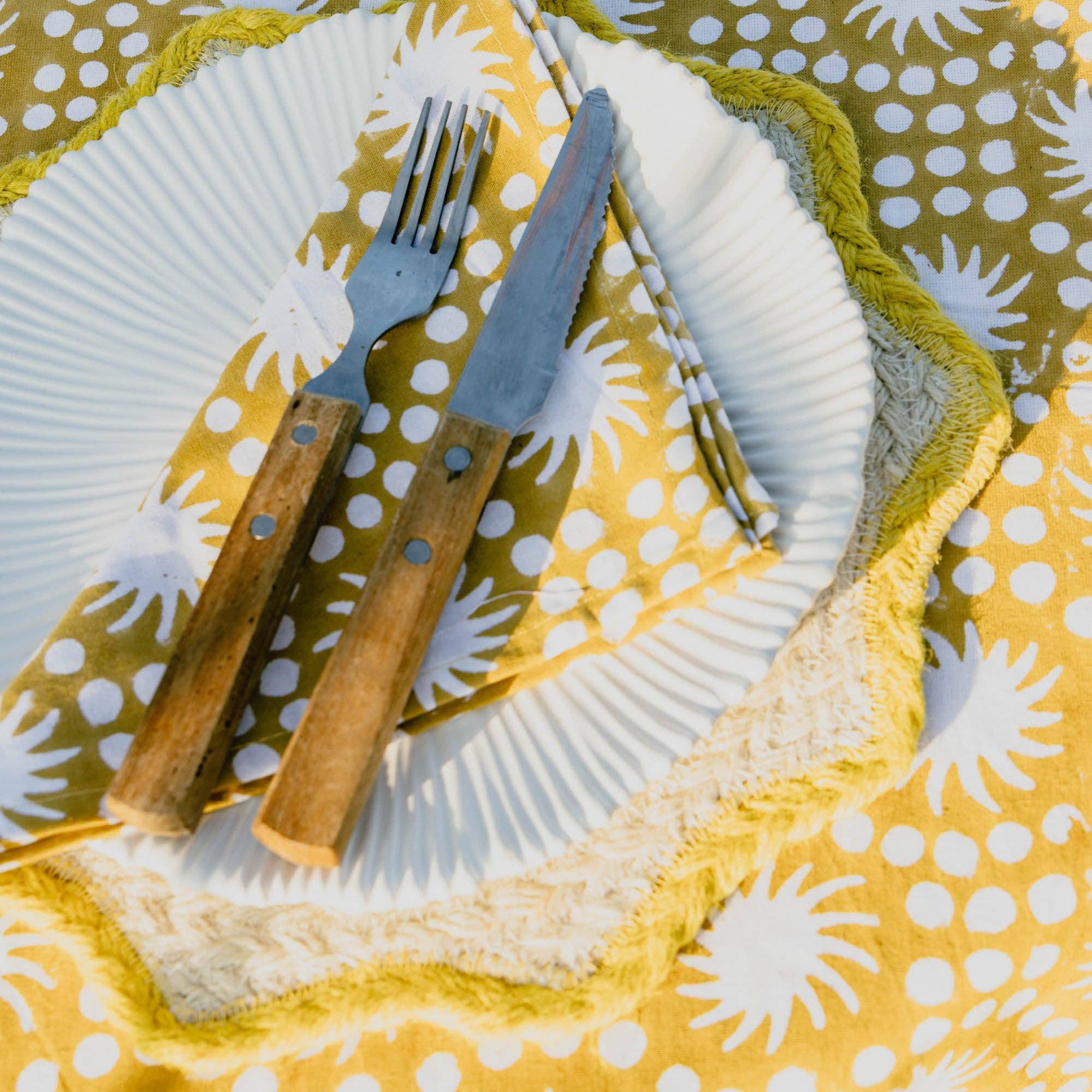Sunburst Block Print Tablecloth Ochre Yellow Cotton 180 x 280 cm