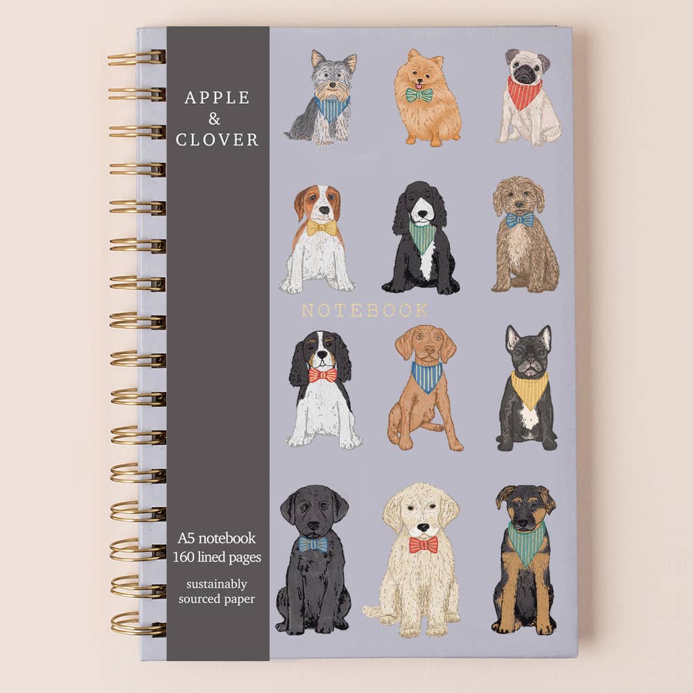 A5 Notebook Multi Dogs Hardback Gold Foil