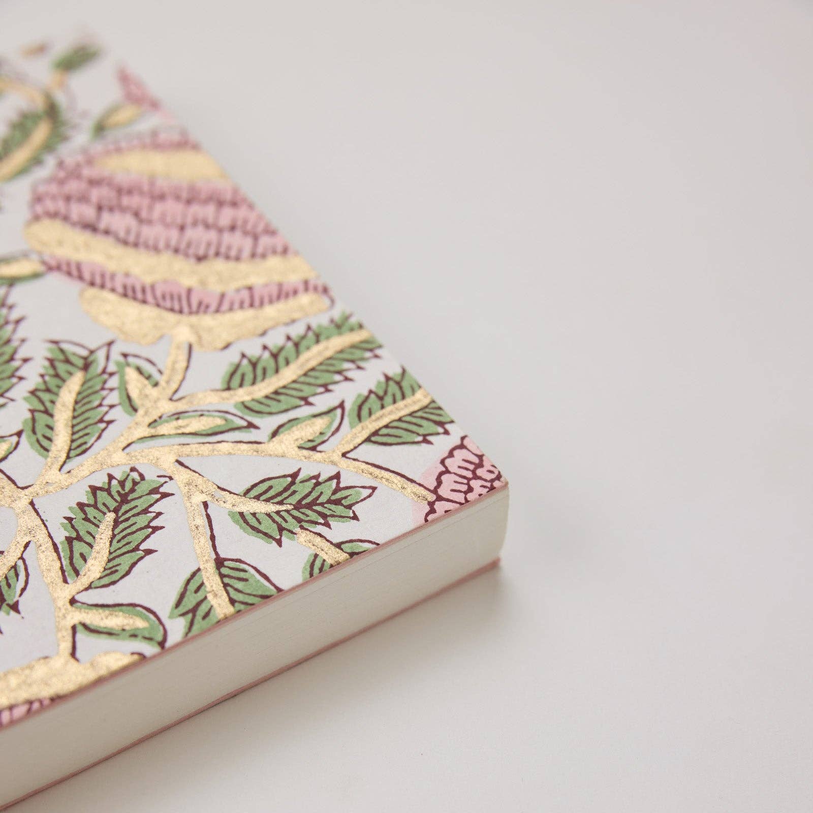 Hand Block Printed Ruled Notebook A5 – Marigold Glitz Blush