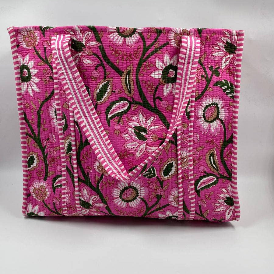 Cotton Quilted Pink Floral Tote Bag