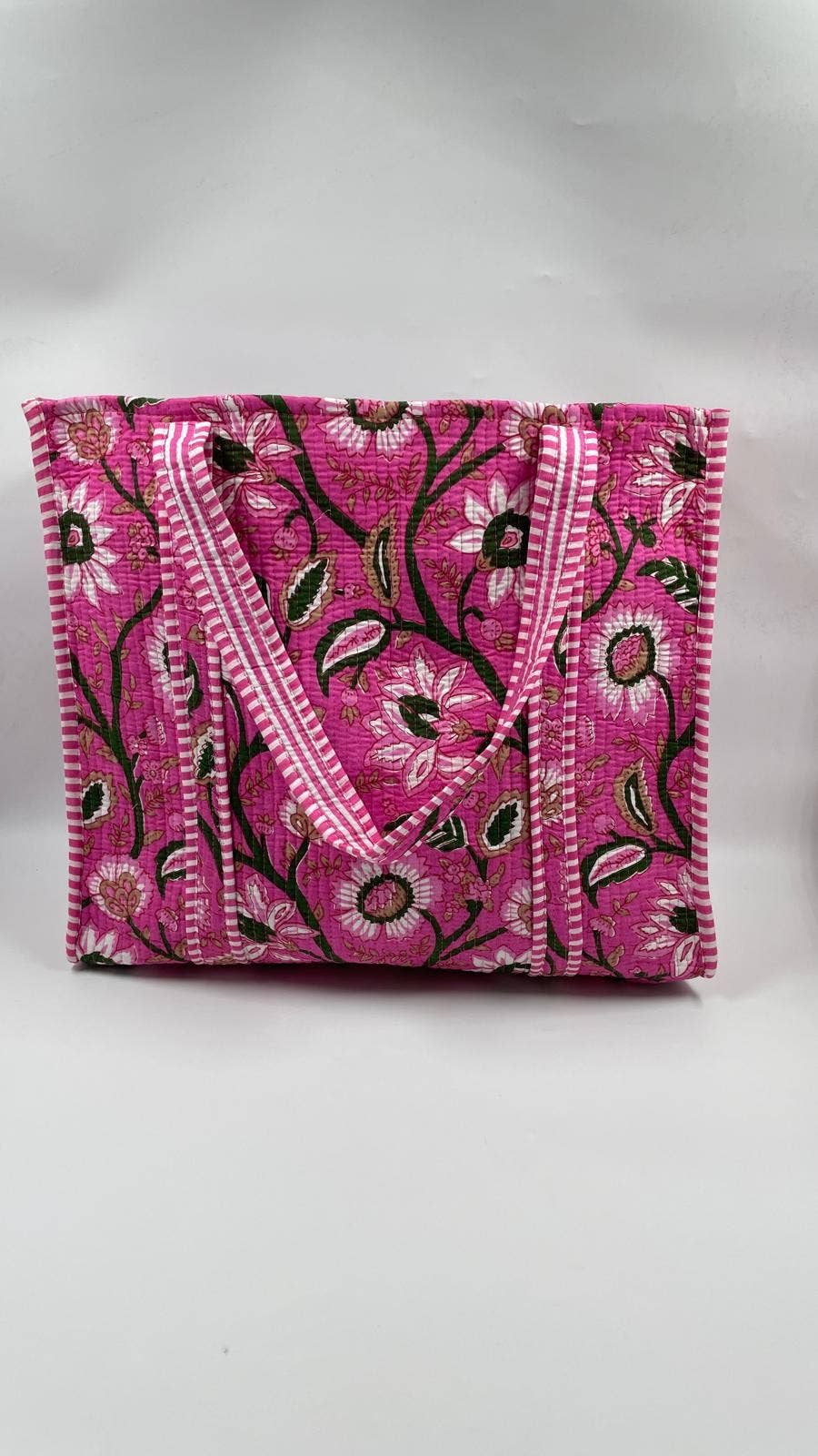 Cotton Quilted Pink Floral Tote Bag