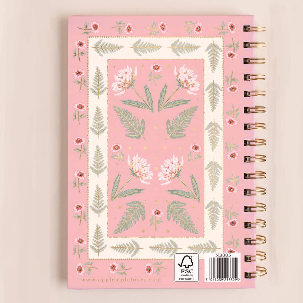 A5 Notebook Floral Border Pink Gold Foil