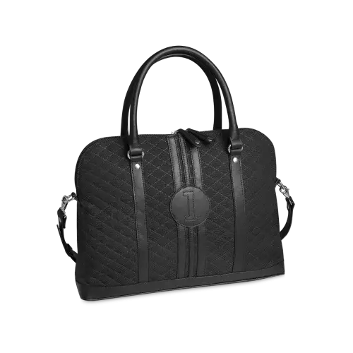 Simona Upcycled Automotive Textile Laptop Bag in Black