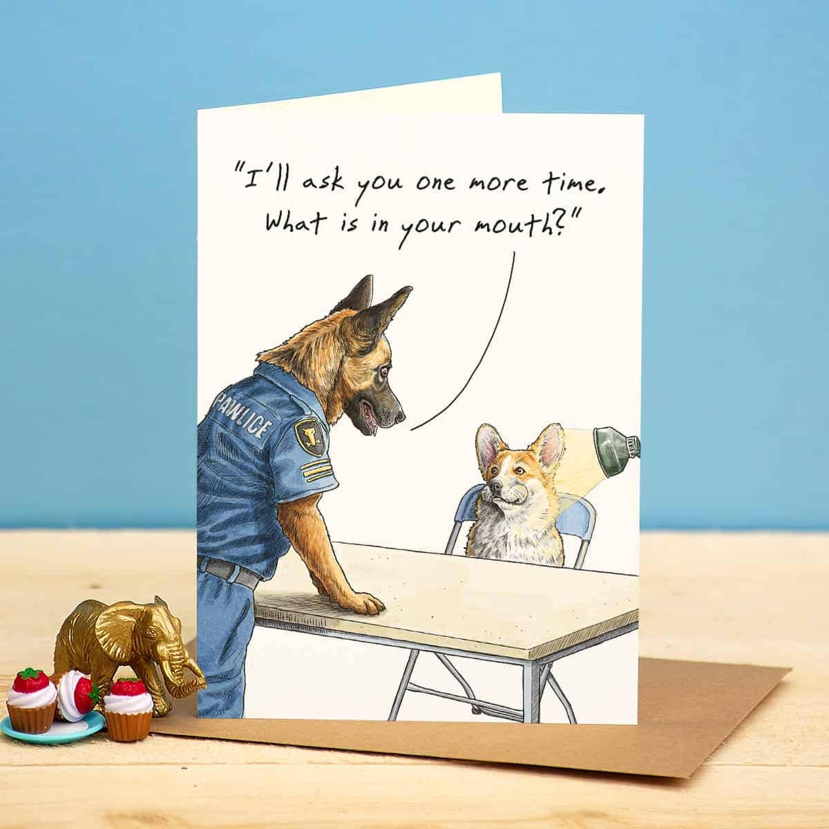 Interrogation Dog Card - Everyday Card - Funny, Alsatian & Corgi