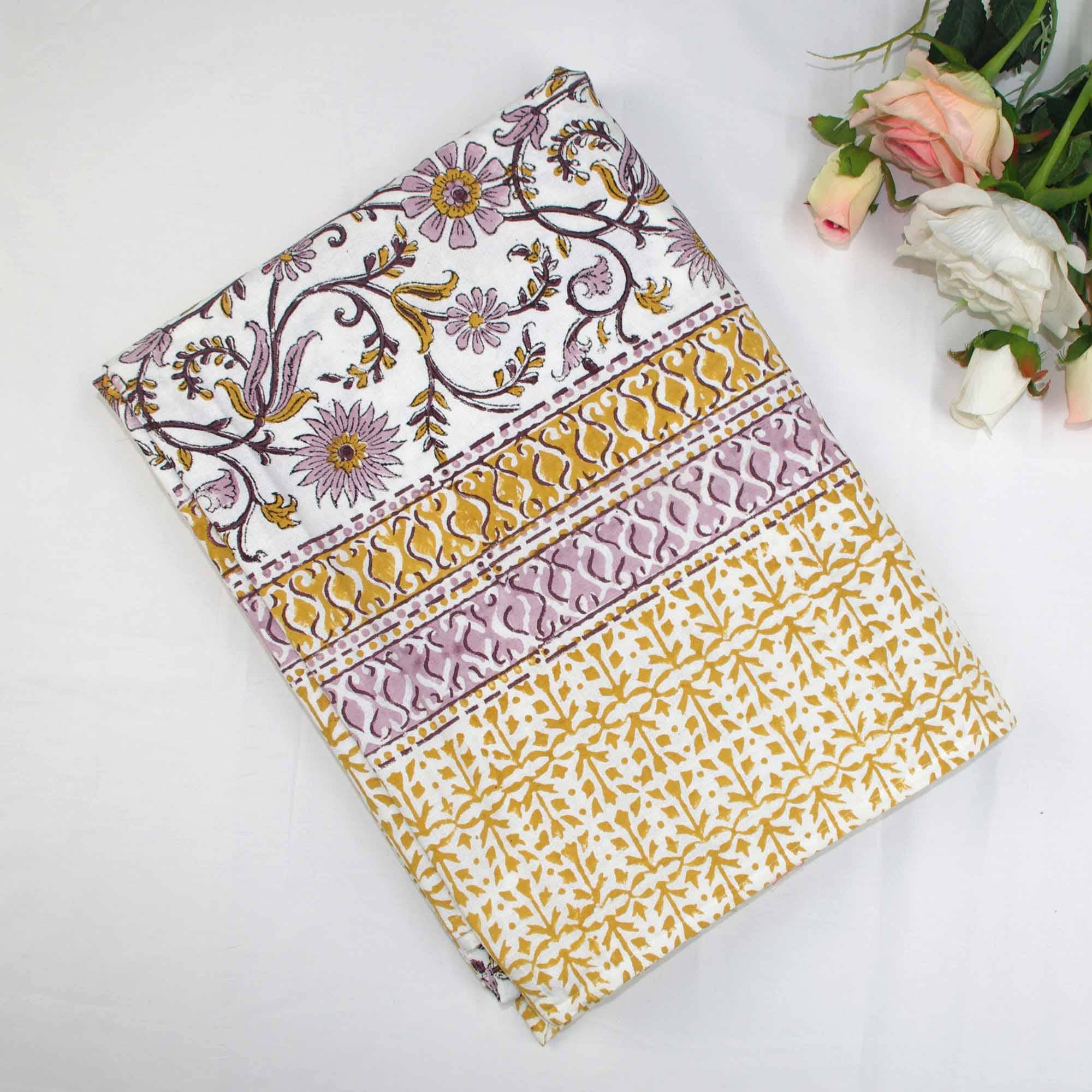 Purple Floral Jaal Block Printed Cotton Tablecloth – Rectangular 10 Seater (70 × 118 in)