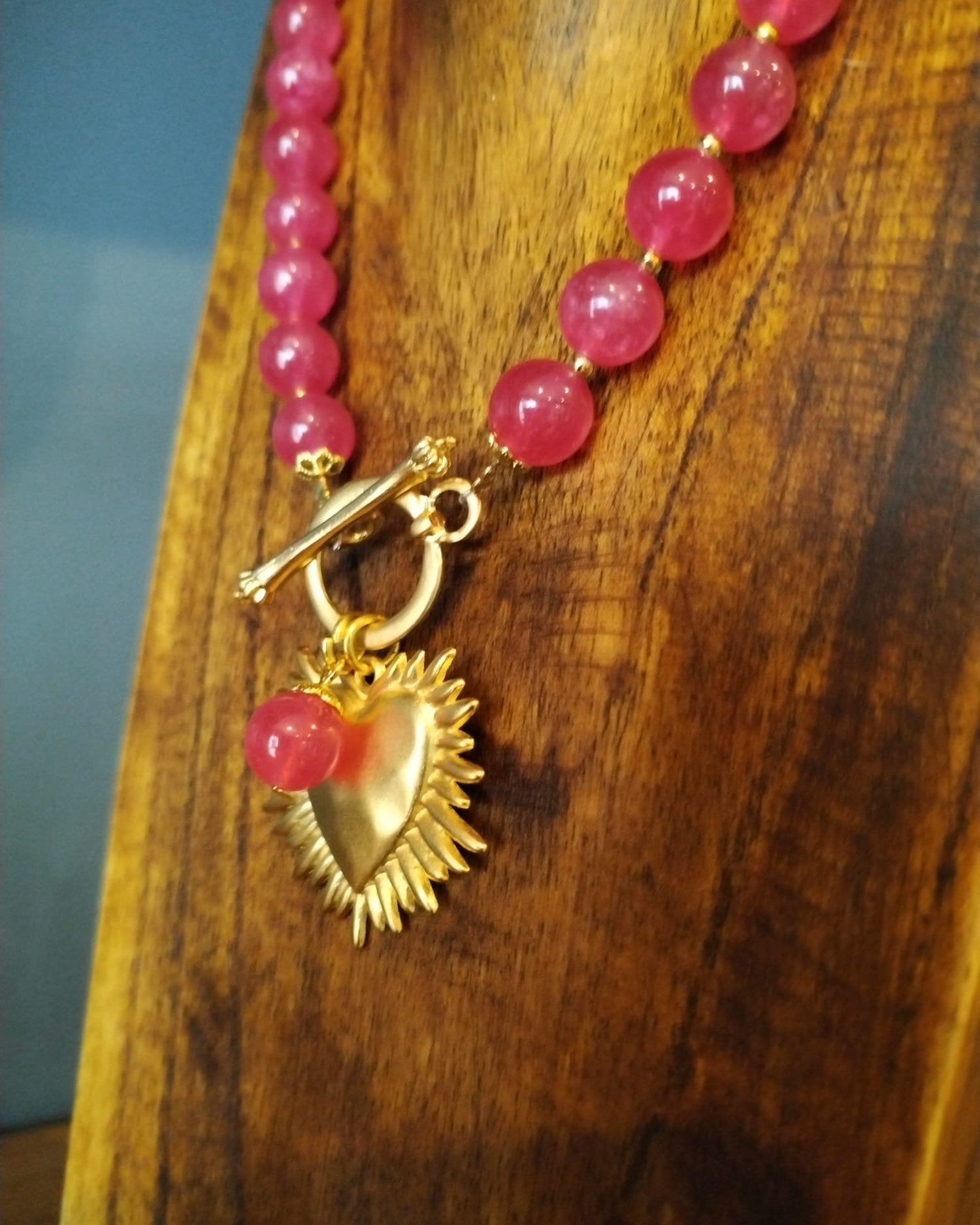 Cherry Quartz Necklace with Gold Heart Charm