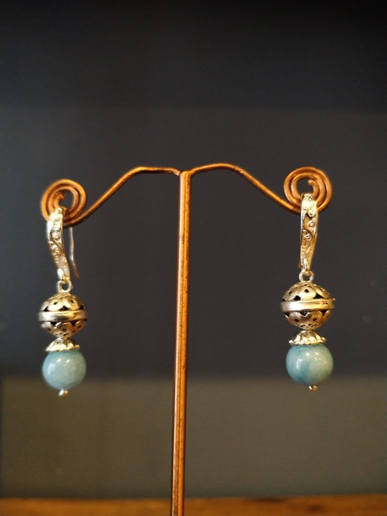 Silver Earrings with Pale Blue Semi-Precious Stone