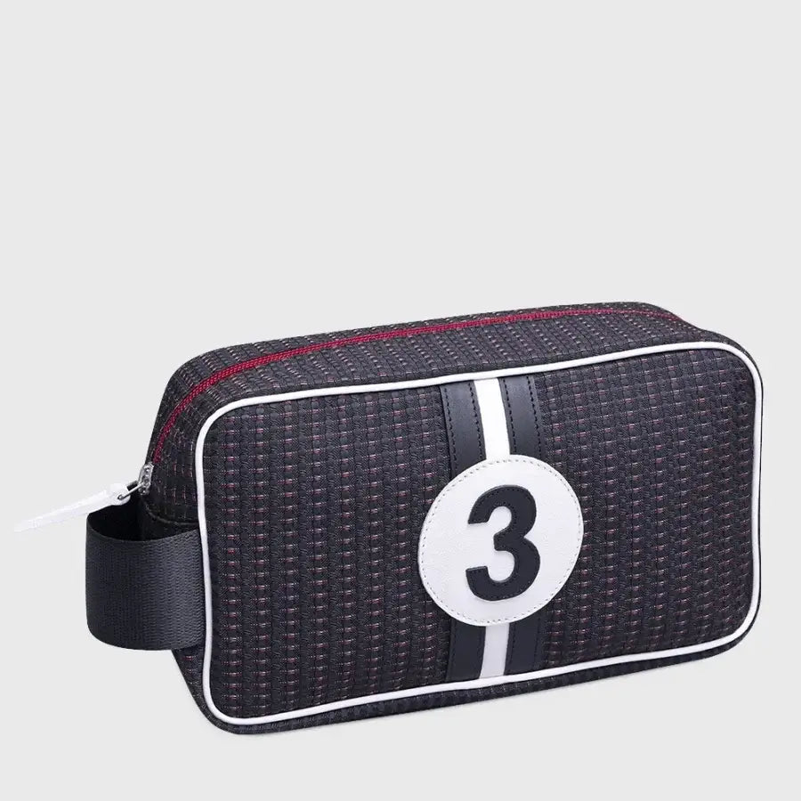 Bobby No 3 Upcycled Car Upholstery Wash Bag in Black and Red
