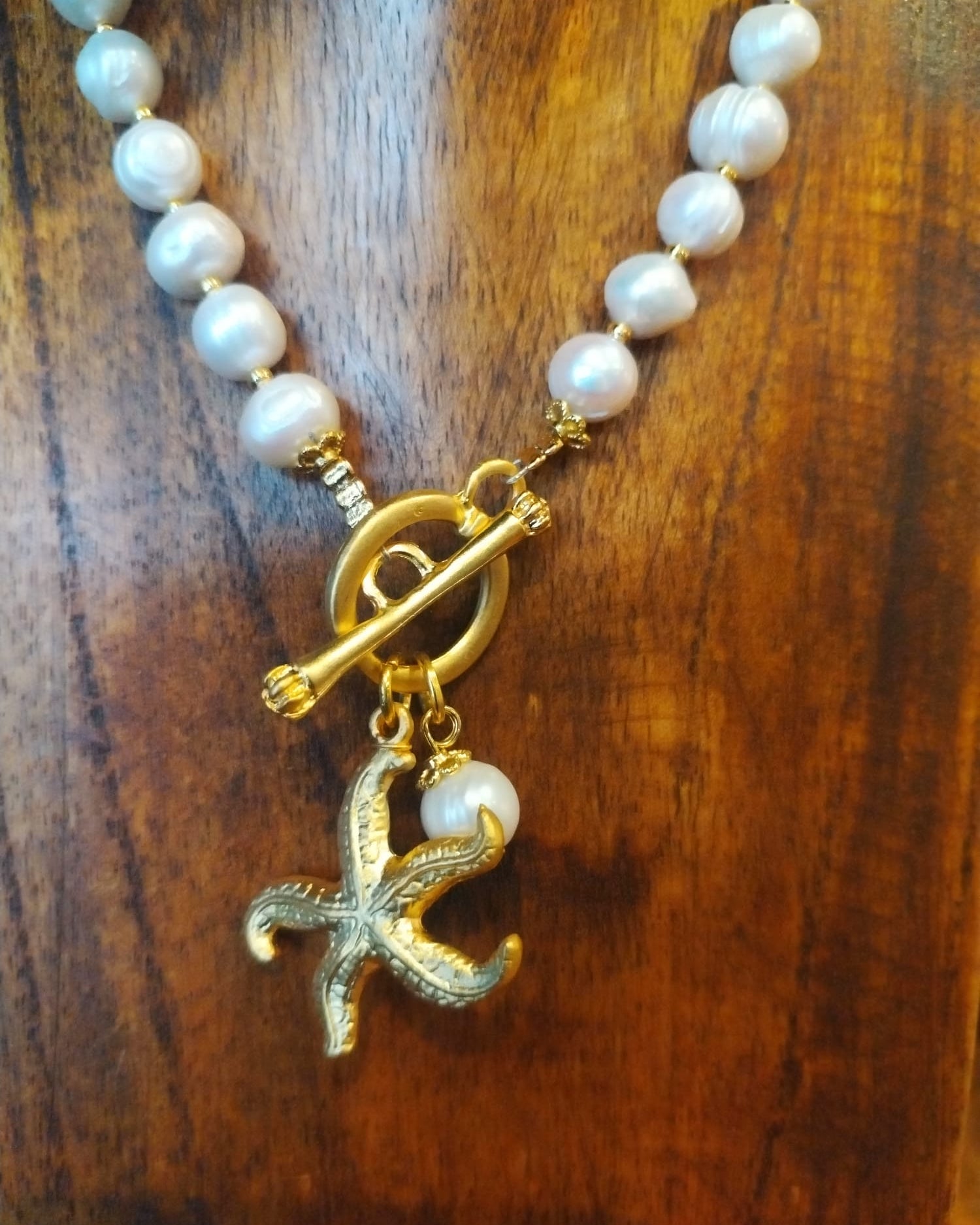 Freshwater Pearl Necklace with Gold Starfish Charm 43cm