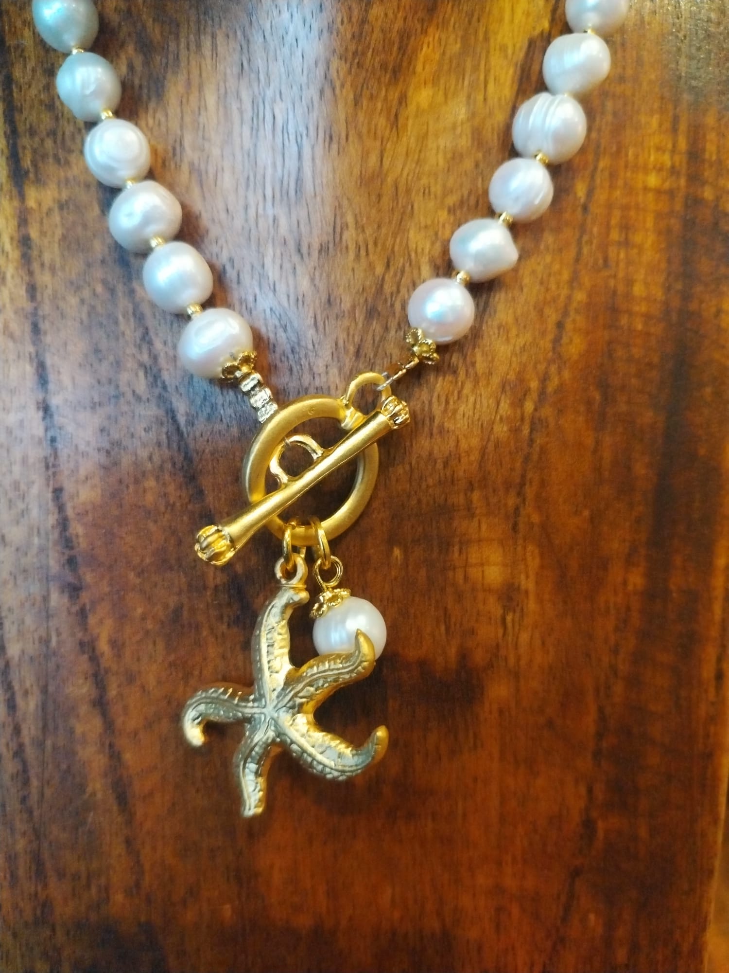 Freshwater Pearl Necklace with Gold Starfish Charm 43cm