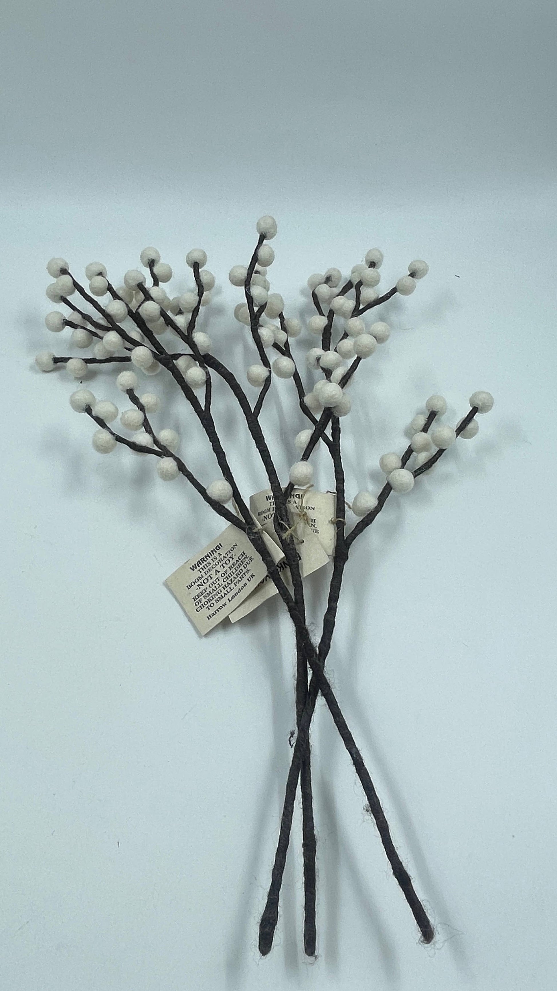 Decorative branches with white berries on a light gray background