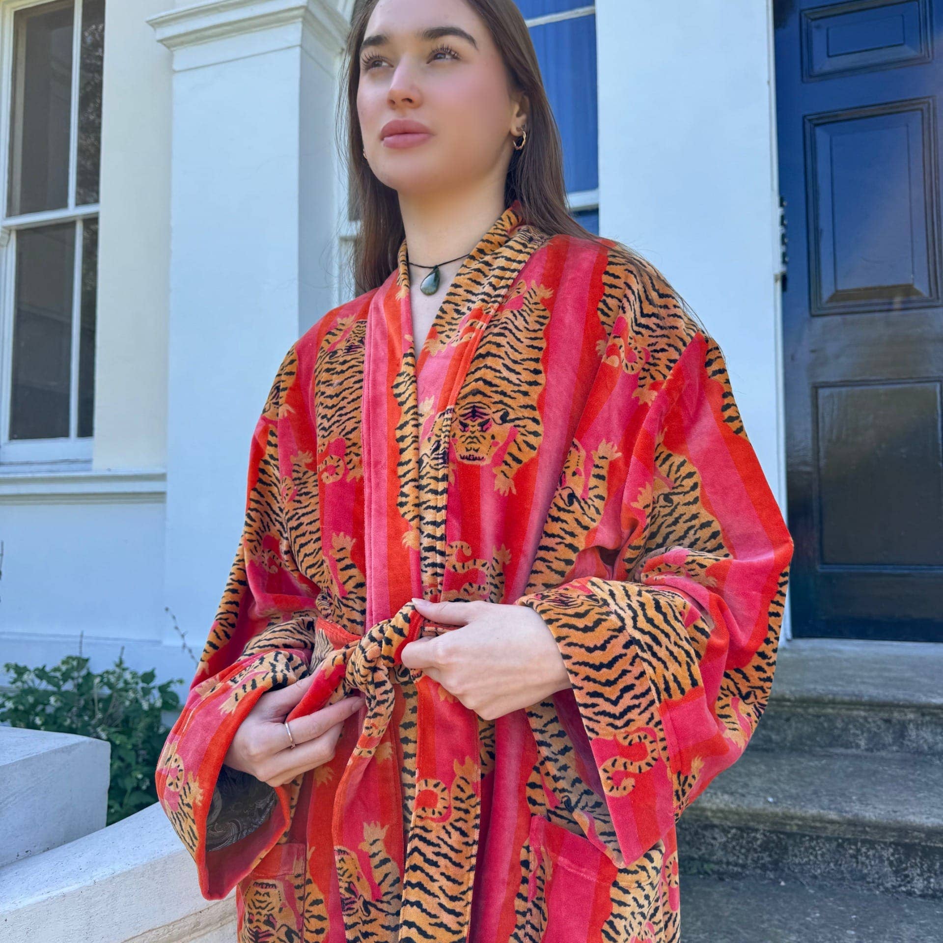 Luxury Velvet Robe - Orange Hue Cheetah