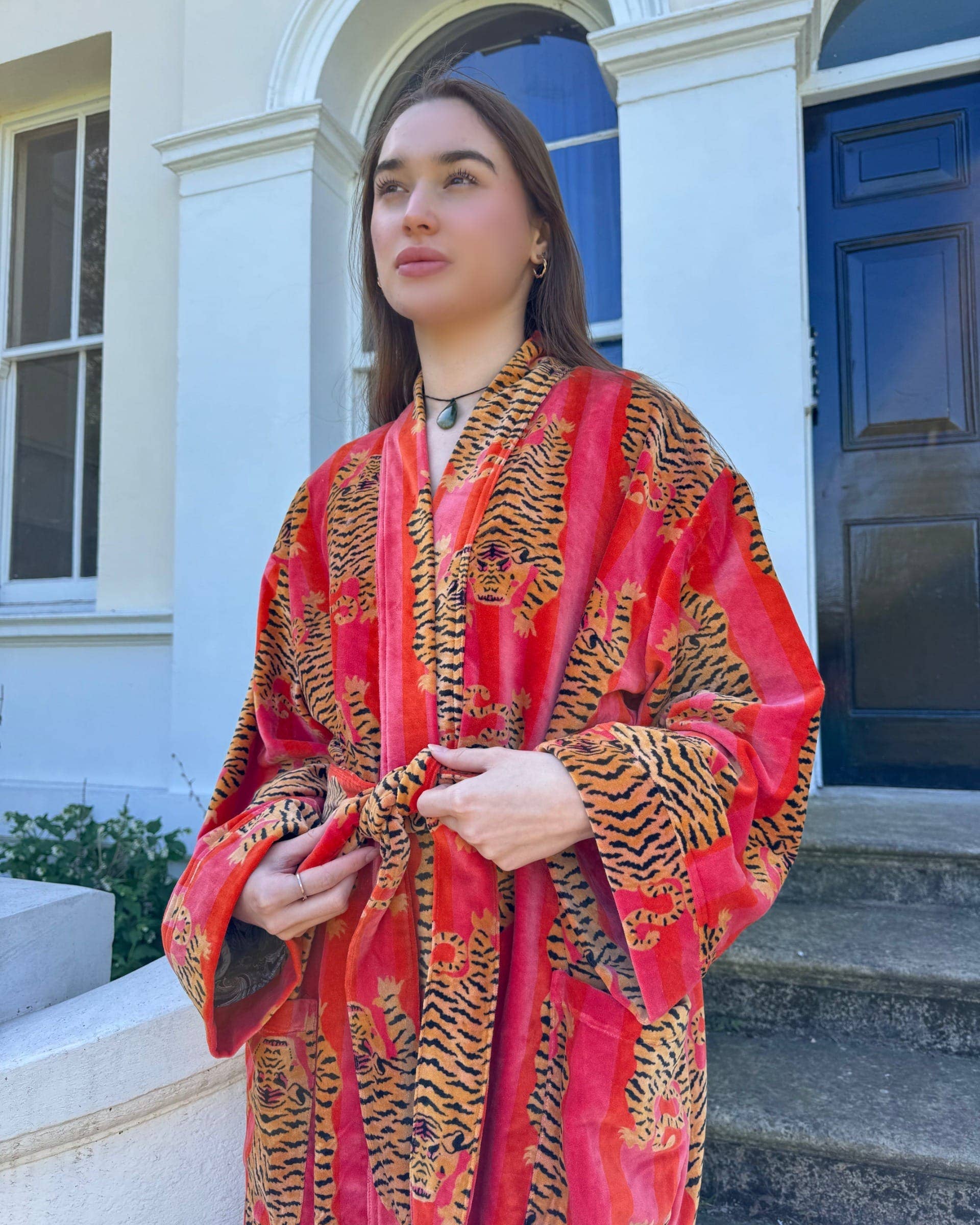 Luxury Velvet Robe - Orange Hue Cheetah