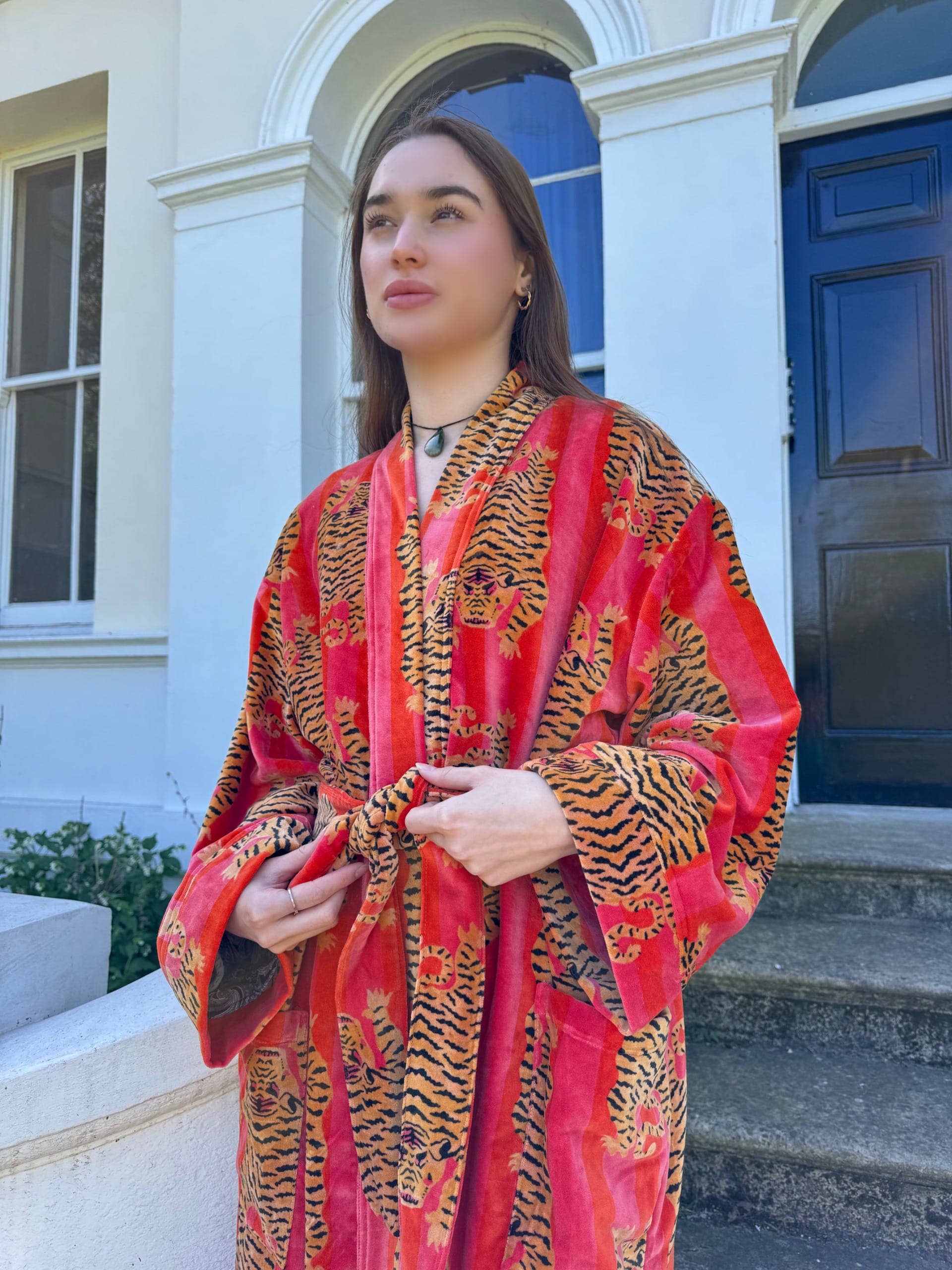 Luxury Velvet Robe - Orange Hue Cheetah