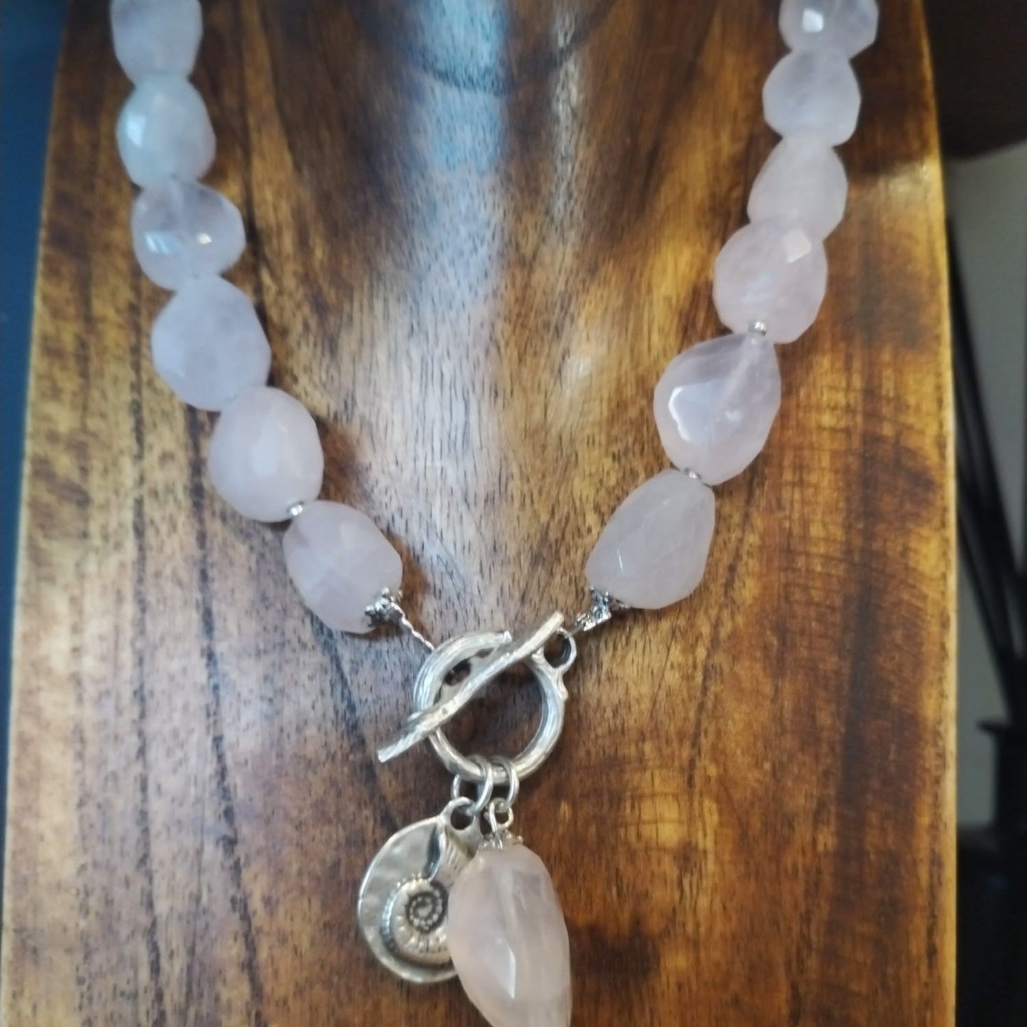 Rose Quartz Chunky Bead and Silver Statement Necklace 42cm