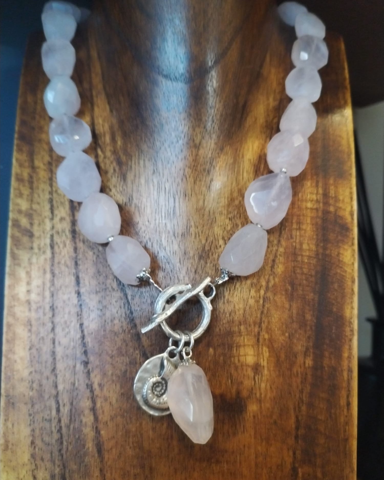 Rose Quartz Chunky Bead and Silver Statement Necklace 42cm