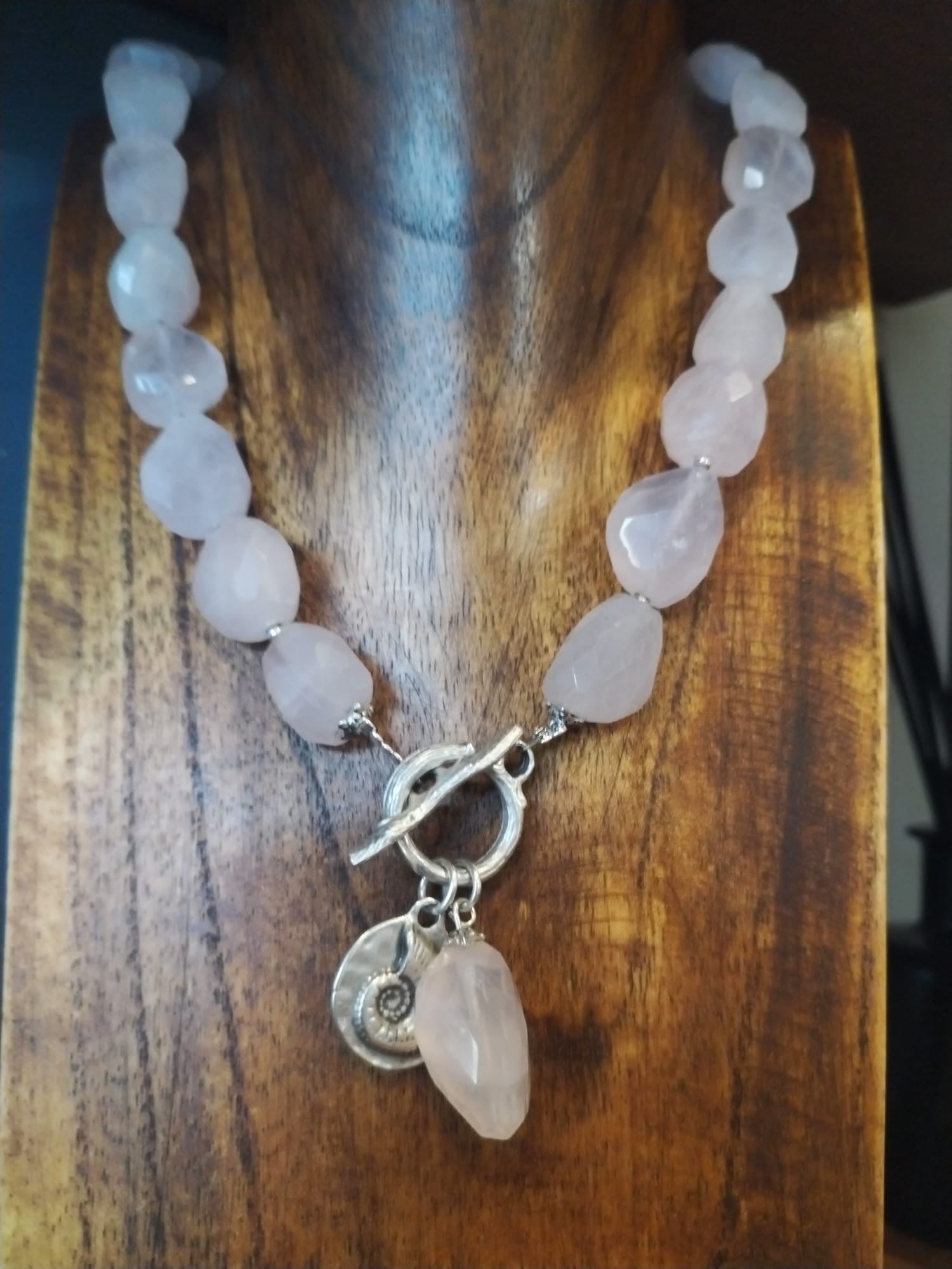 Rose Quartz Chunky Bead and Silver Statement Necklace 42cm