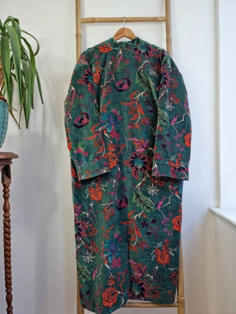 Luxury Velvet Robe - Rich Chic Emerald Green Rust Orange
