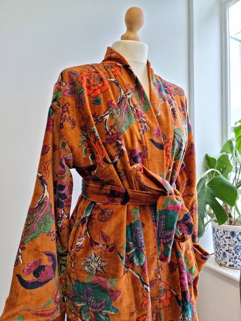 Luxury Velvet  Robe-n Fire Orange Passion