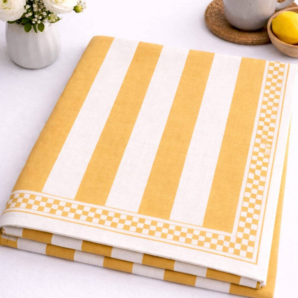 Golden Yellow Stripe Cotton Tablecloth