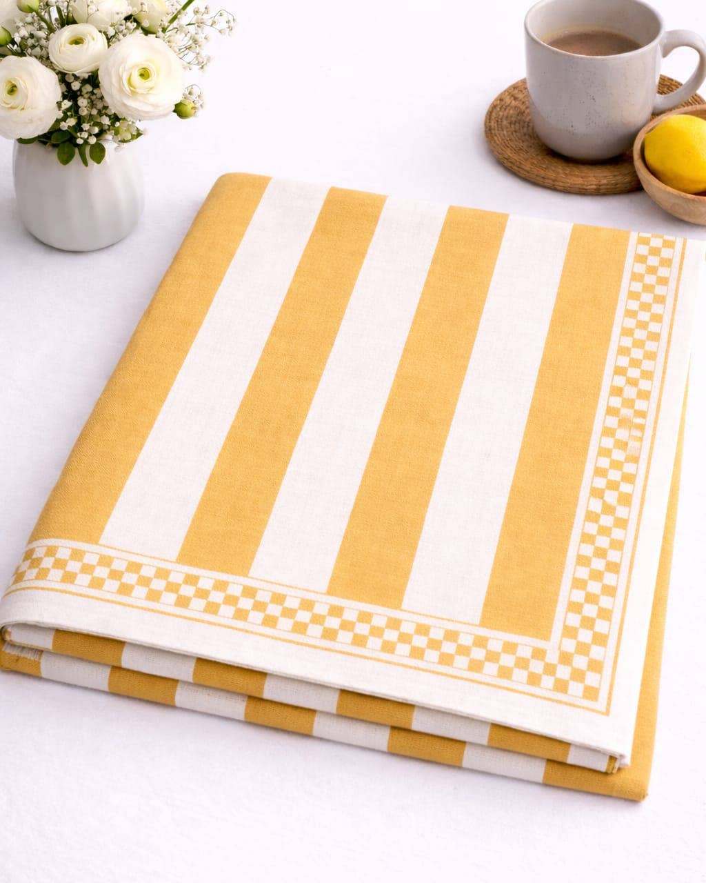 Golden Yellow Stripe Cotton Tablecloth
