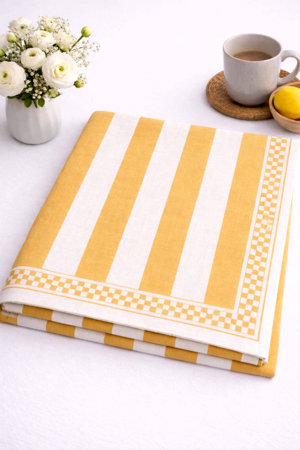 Golden Yellow Stripe Cotton Tablecloth