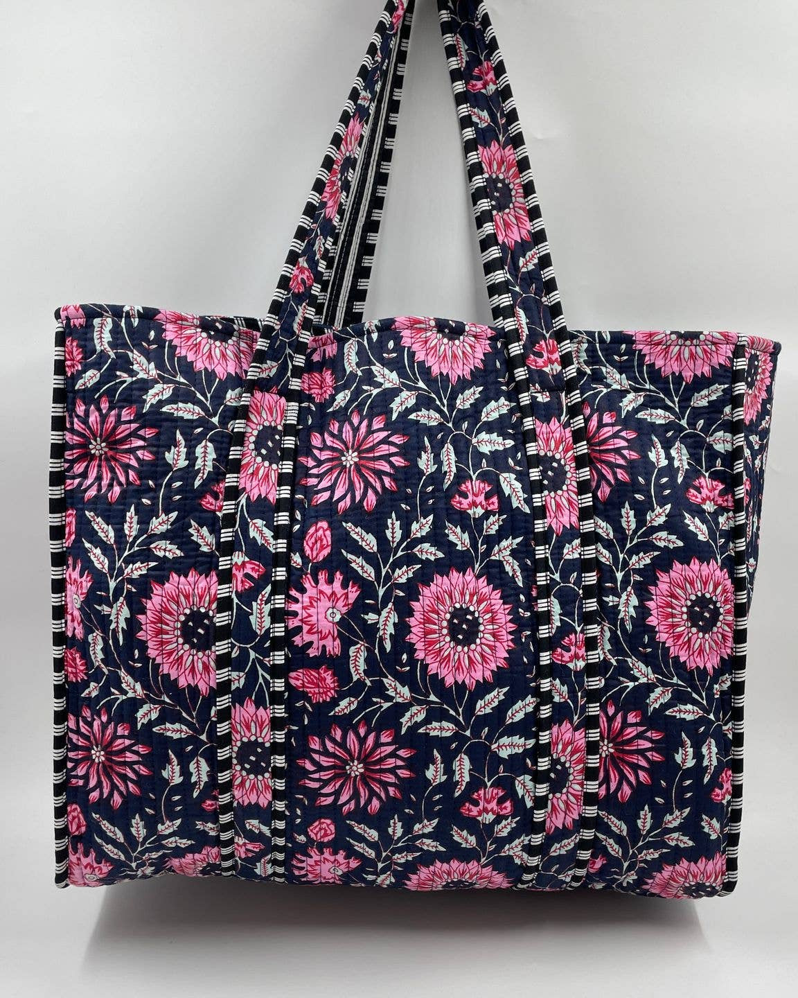 Black Tote with Pink and White Floral Design