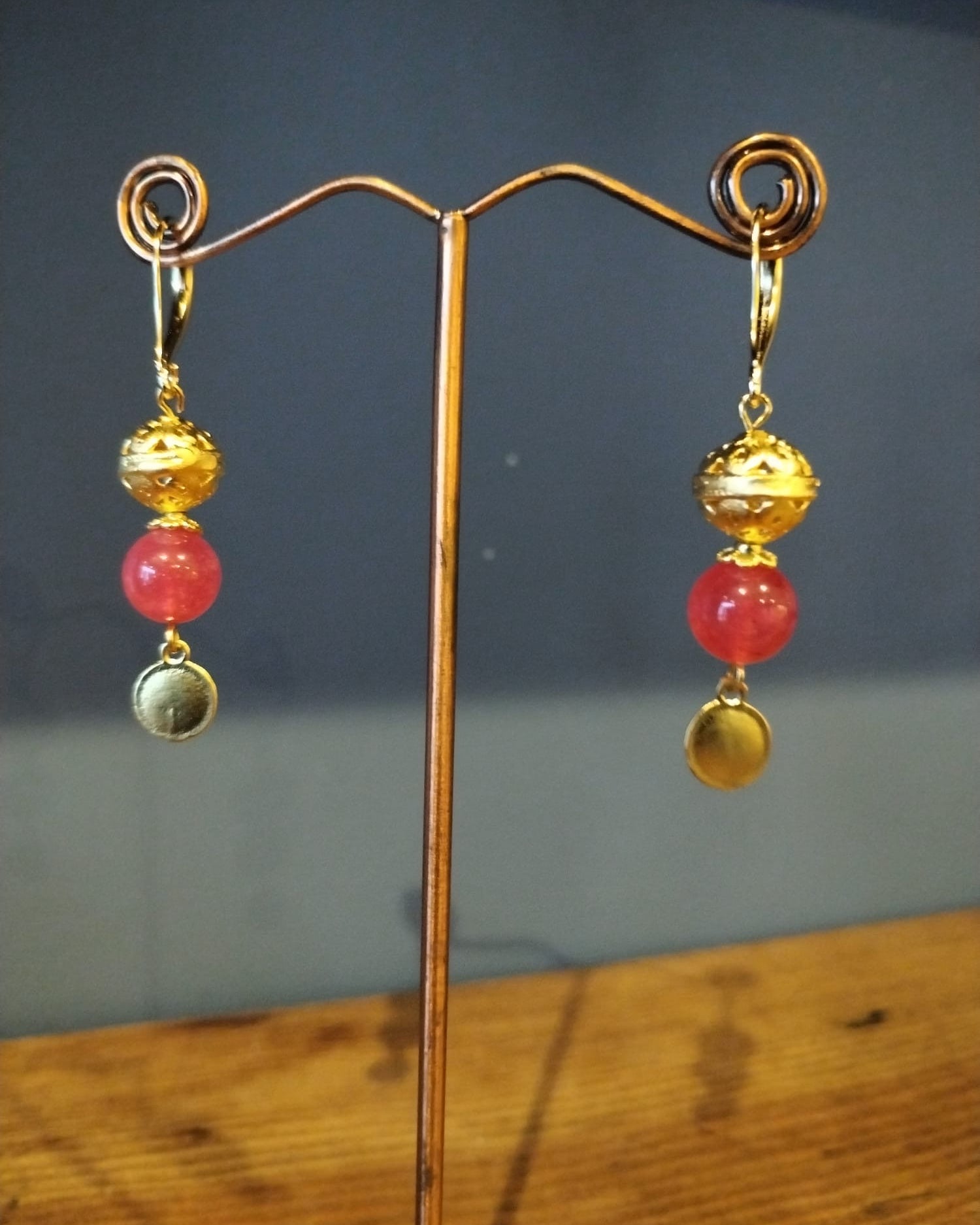 Elegant Cherry Quartz & Gold  Drop Earrings