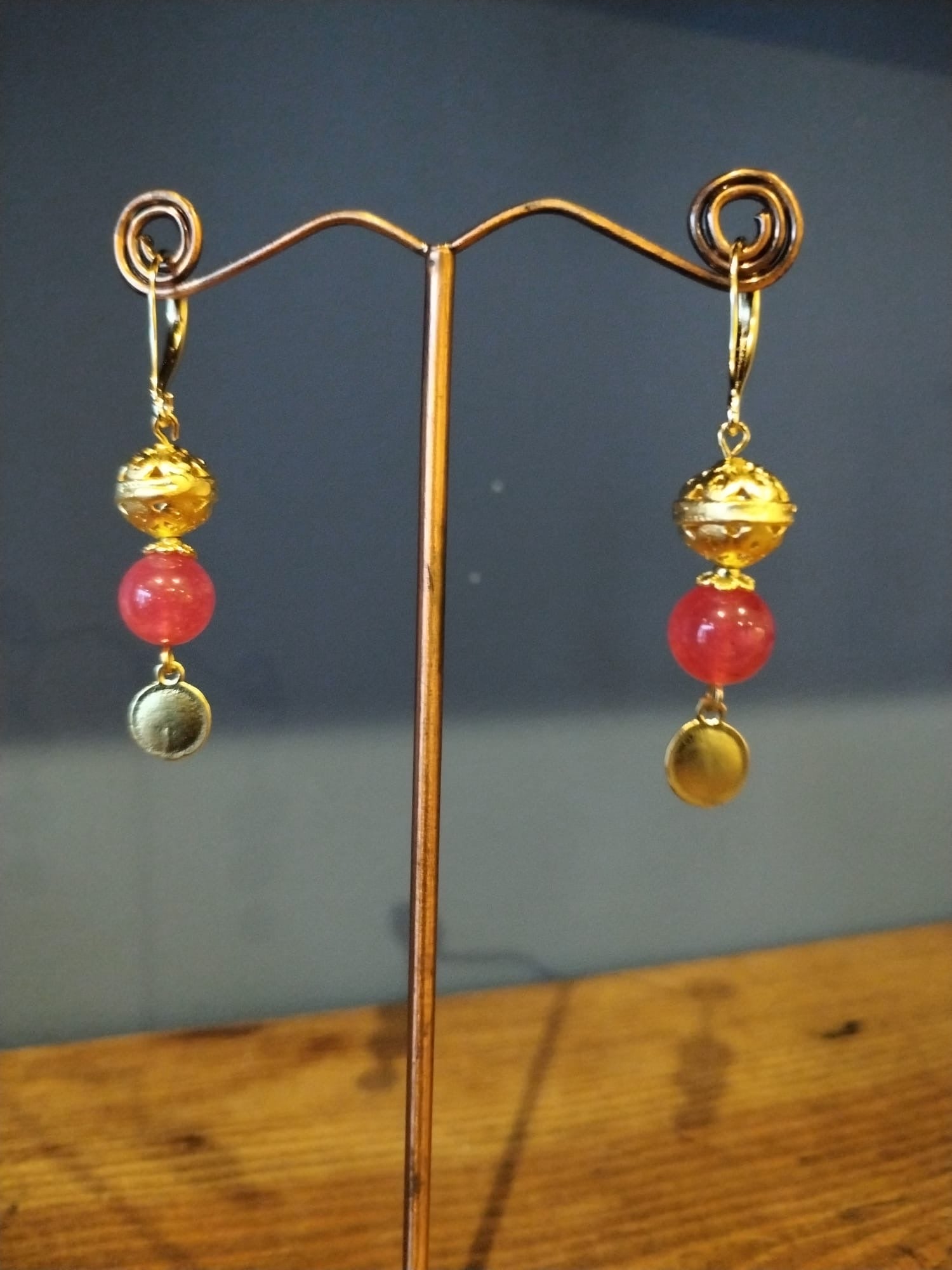 Elegant Cherry Quartz & Gold  Drop Earrings