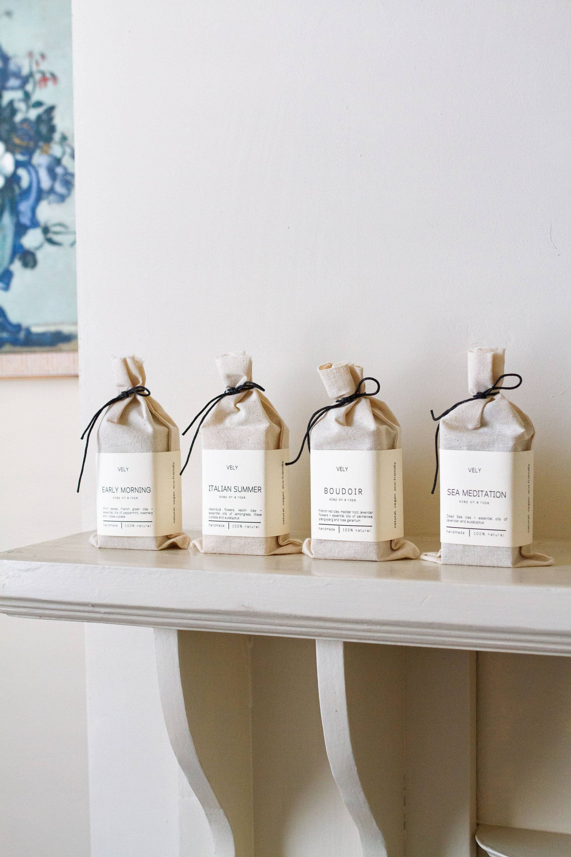 Natural Lavender, Rose Geranium and Oatmeal Soap on a Rope Classic Twist